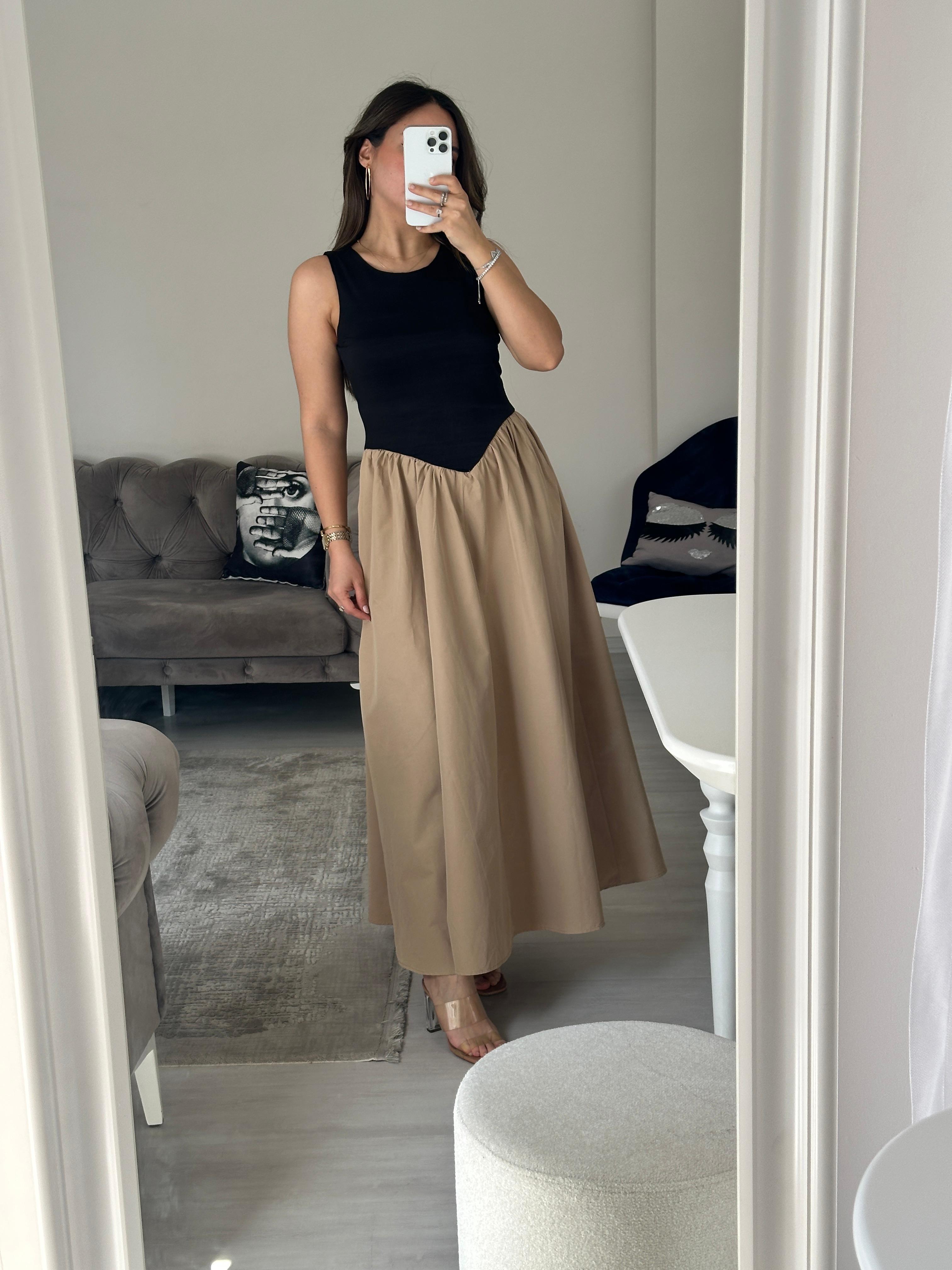 POPLİN ETEKLİ KONTRAST ELBİSE