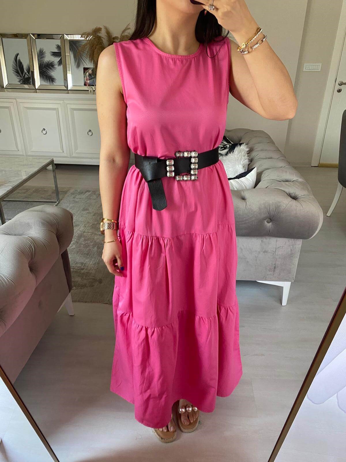 POPLİN KUMAŞ ELBİSE PEMBE