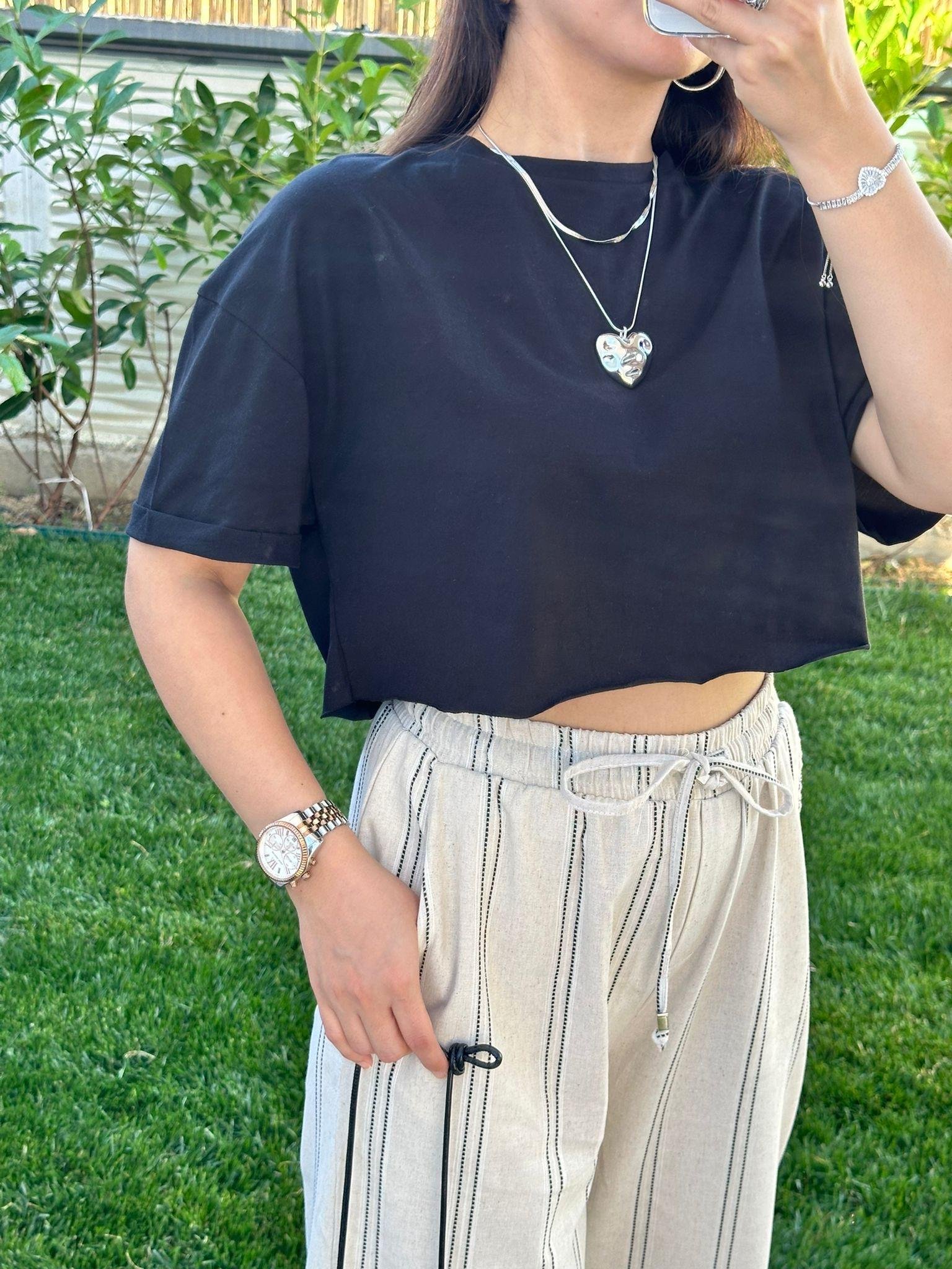 SİYAH CROP TSHIRT