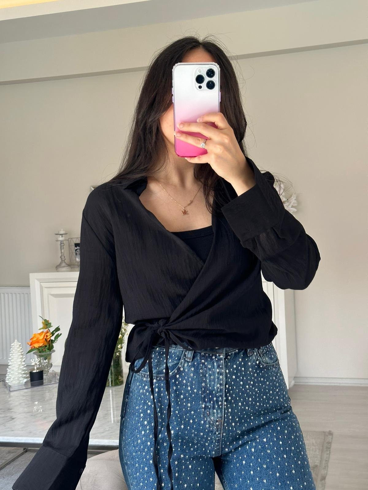 SİYAH KETEN GÖMLEK