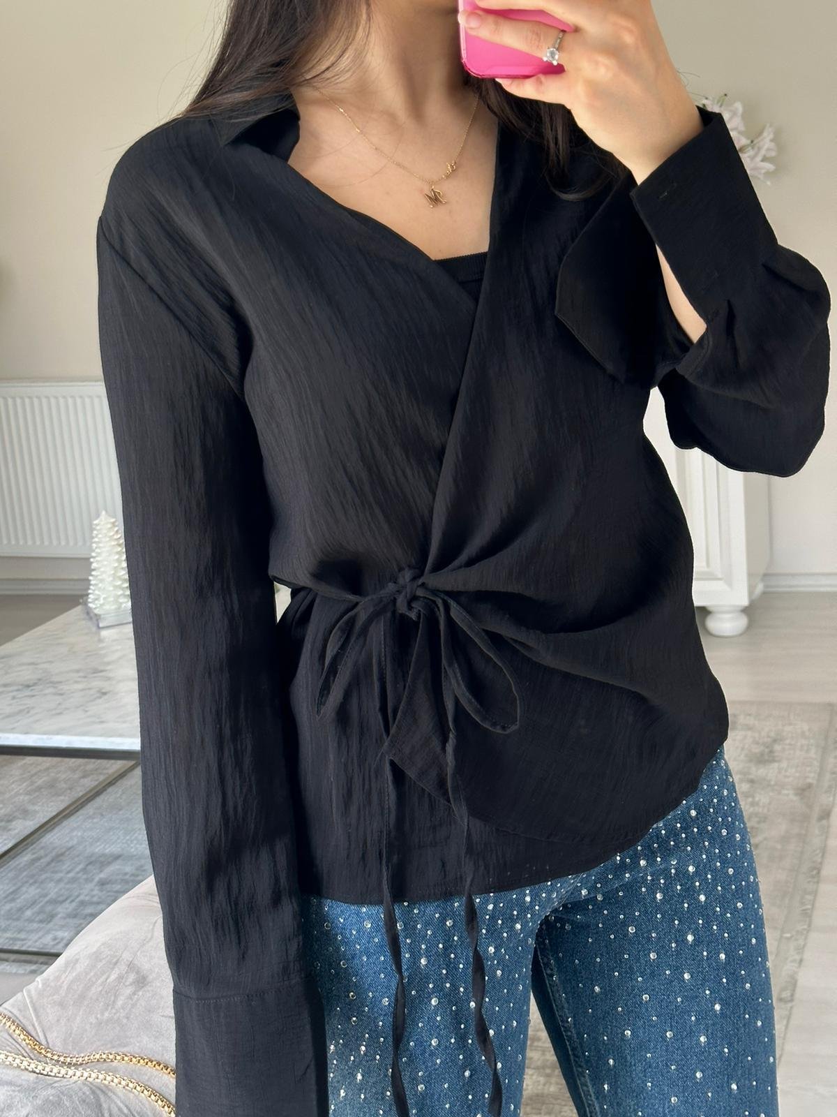 SİYAH KETEN GÖMLEK