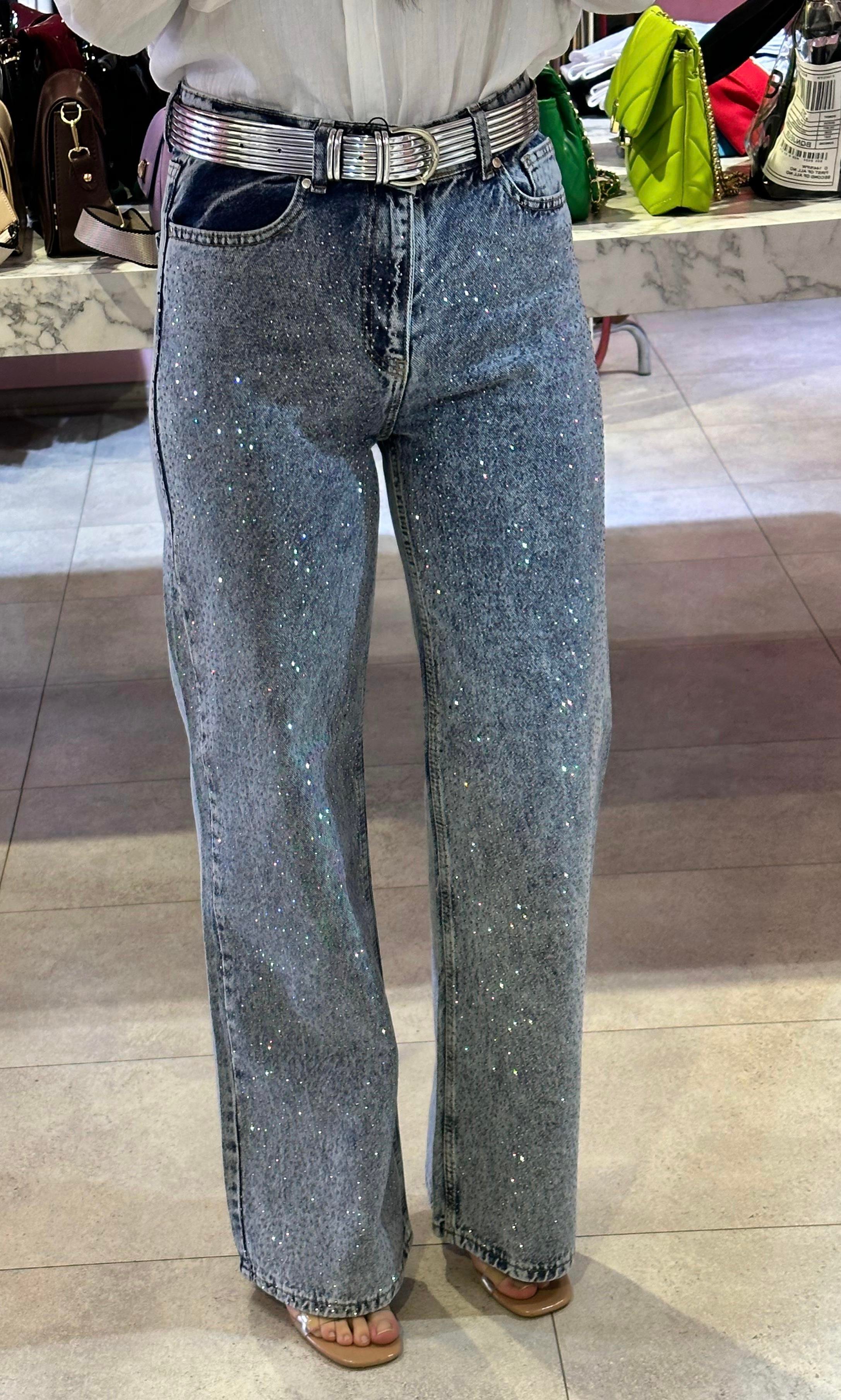 TAŞ İŞLEMELİ WİDE LEG JEAN