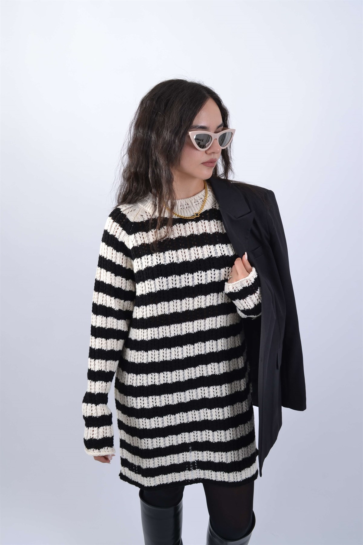 TRİKO ELBİSE ÇİZGİLİ