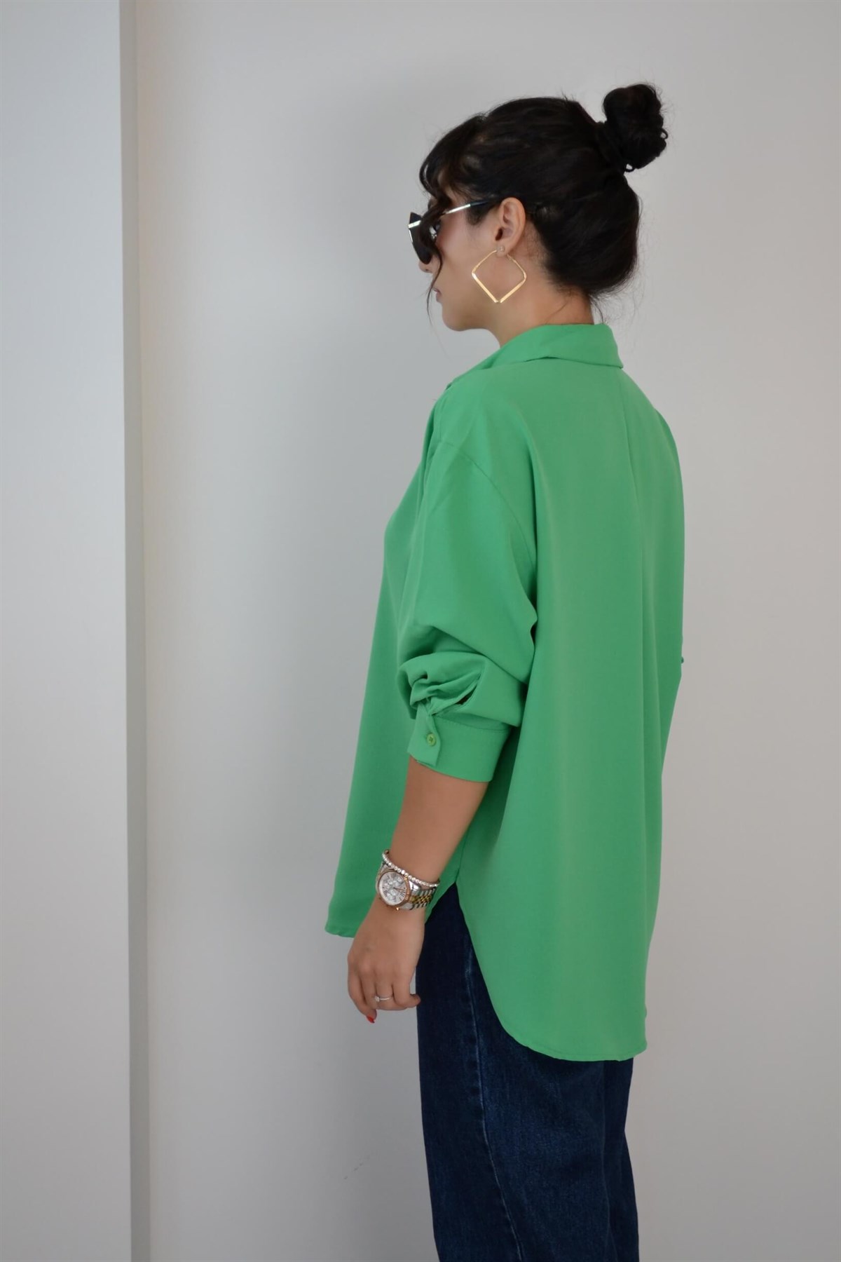 YEŞİL CREP GÖMLEK