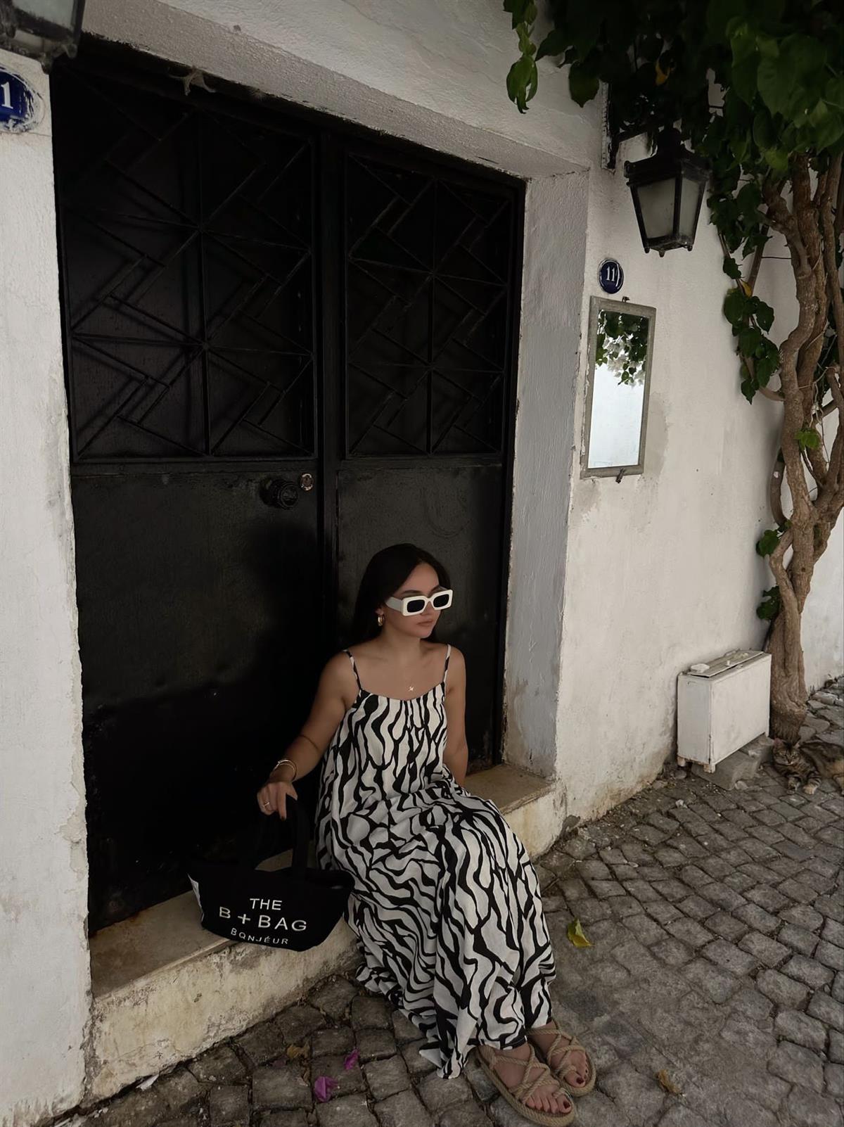 ZEBRA DESEN KETEN ELBİSE