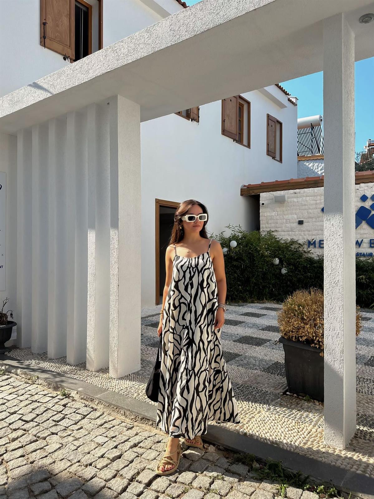 ZEBRA DESEN KETEN ELBİSE