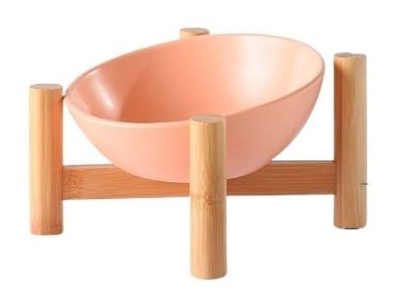 Aquax Tekli Bambu Oval Seramik Mama ve Su Kabı Toprak - Kedi Mama ve Su Kapları