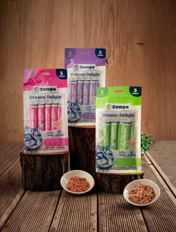 Zampa Creamy Delight Ton Balıklı & Deniz Taraklı Kedi Krema Ödül Maması - 16g x 5