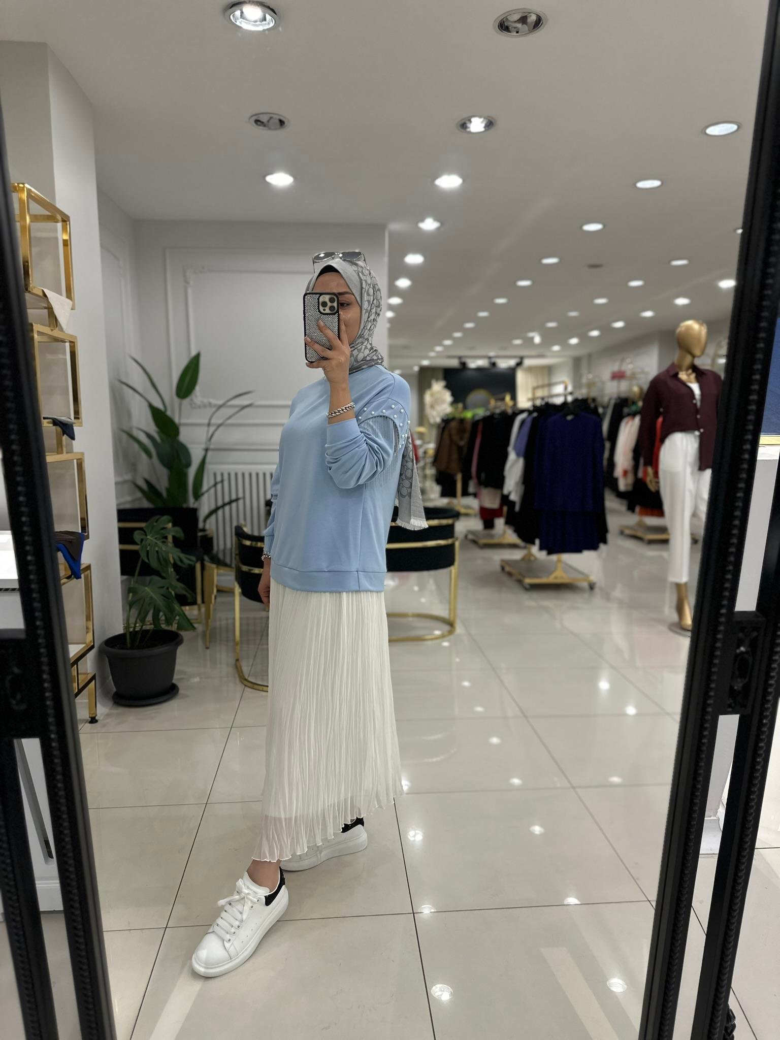 01-1248 İncili Bluz   MAVİ