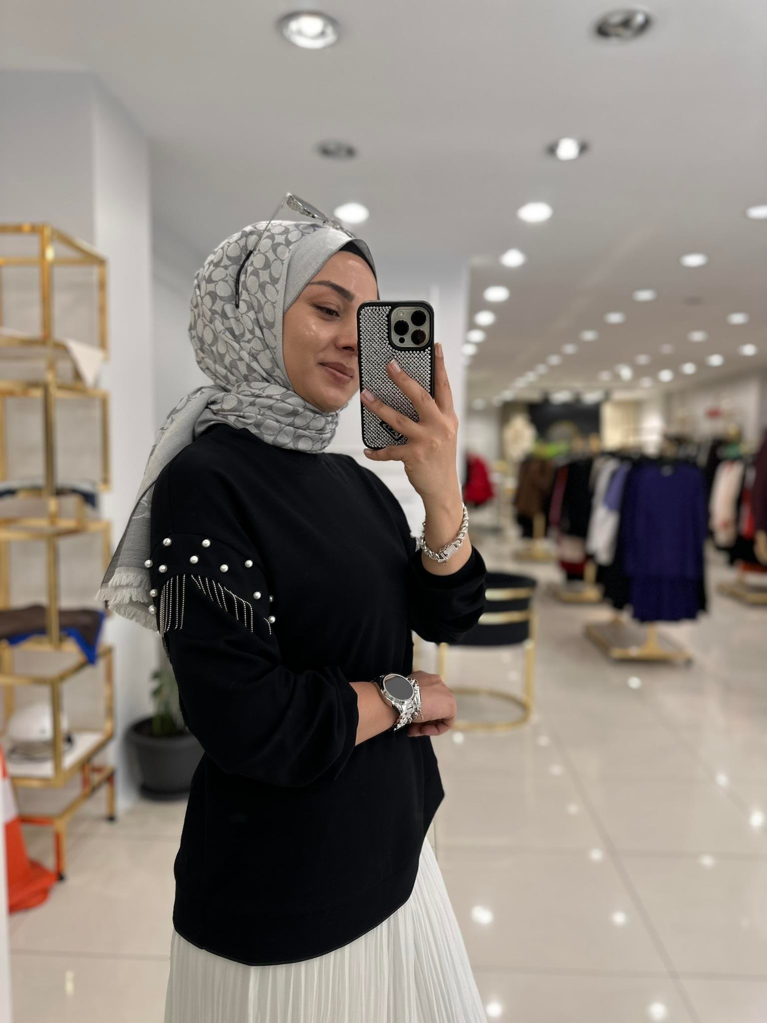 01-1248 İncili Bluz   MAVİ