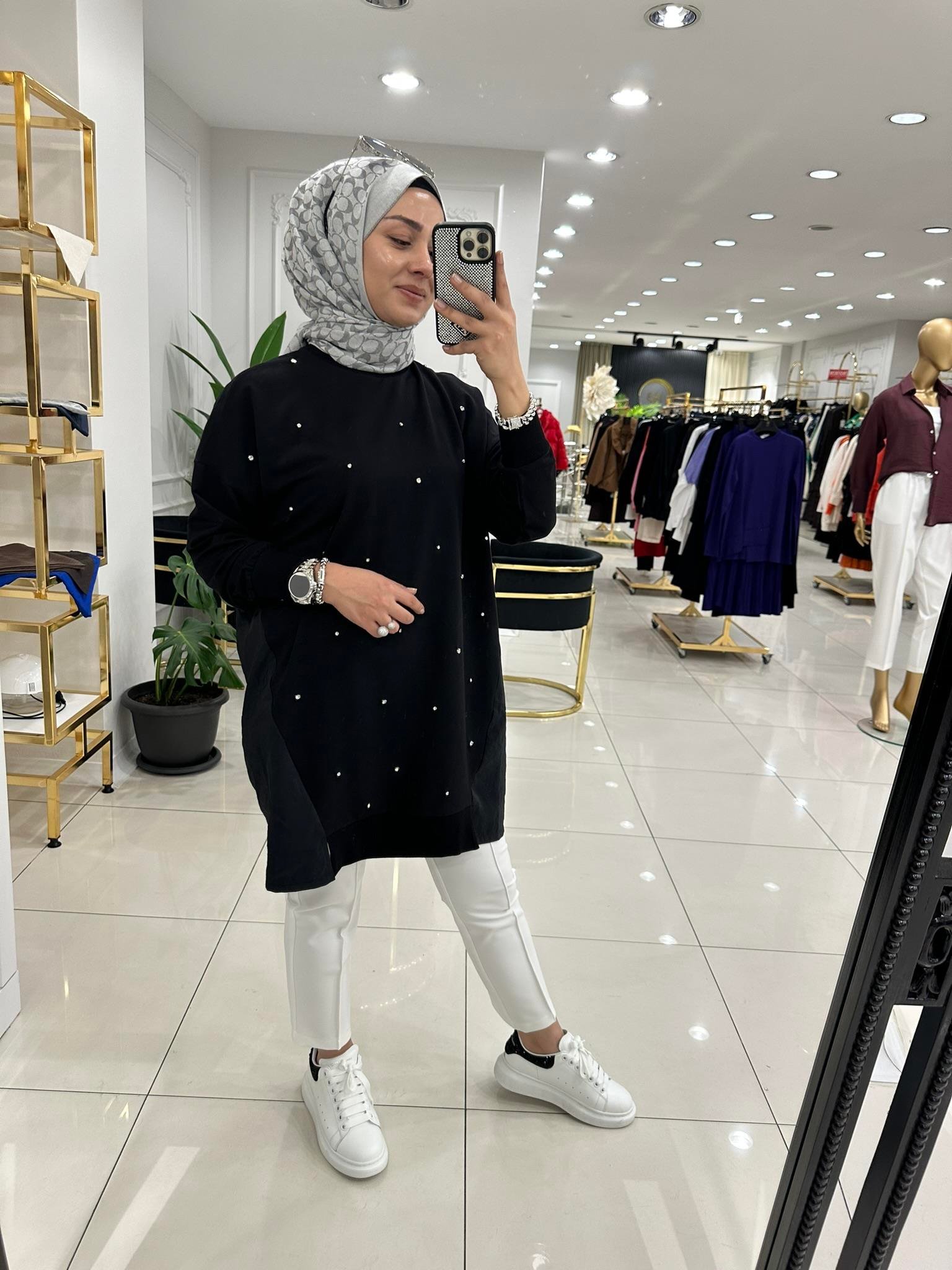 10427 Taşlı şık tunik   SİYAH