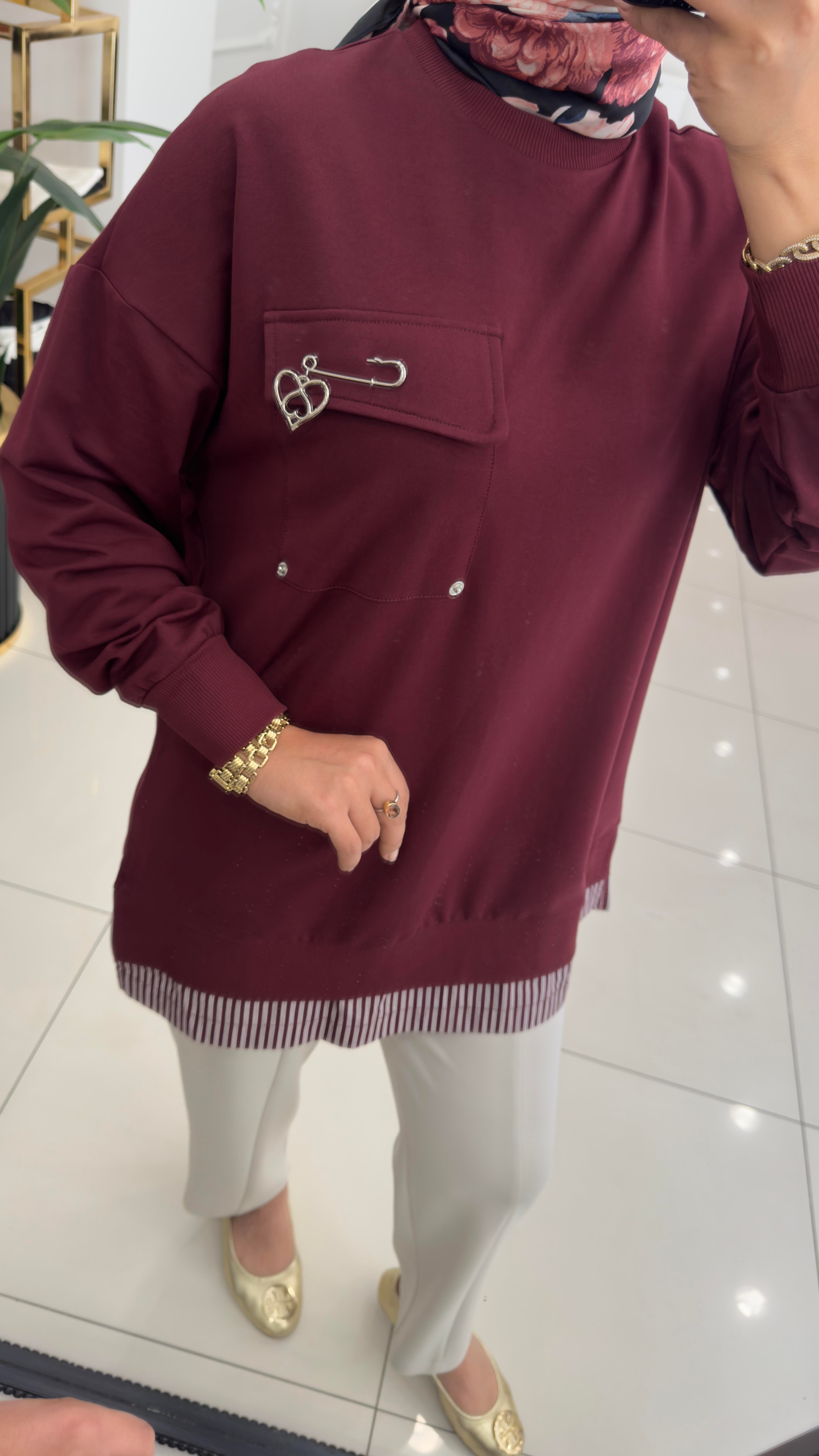 10720 İğne broşlu tunik-BORDO
