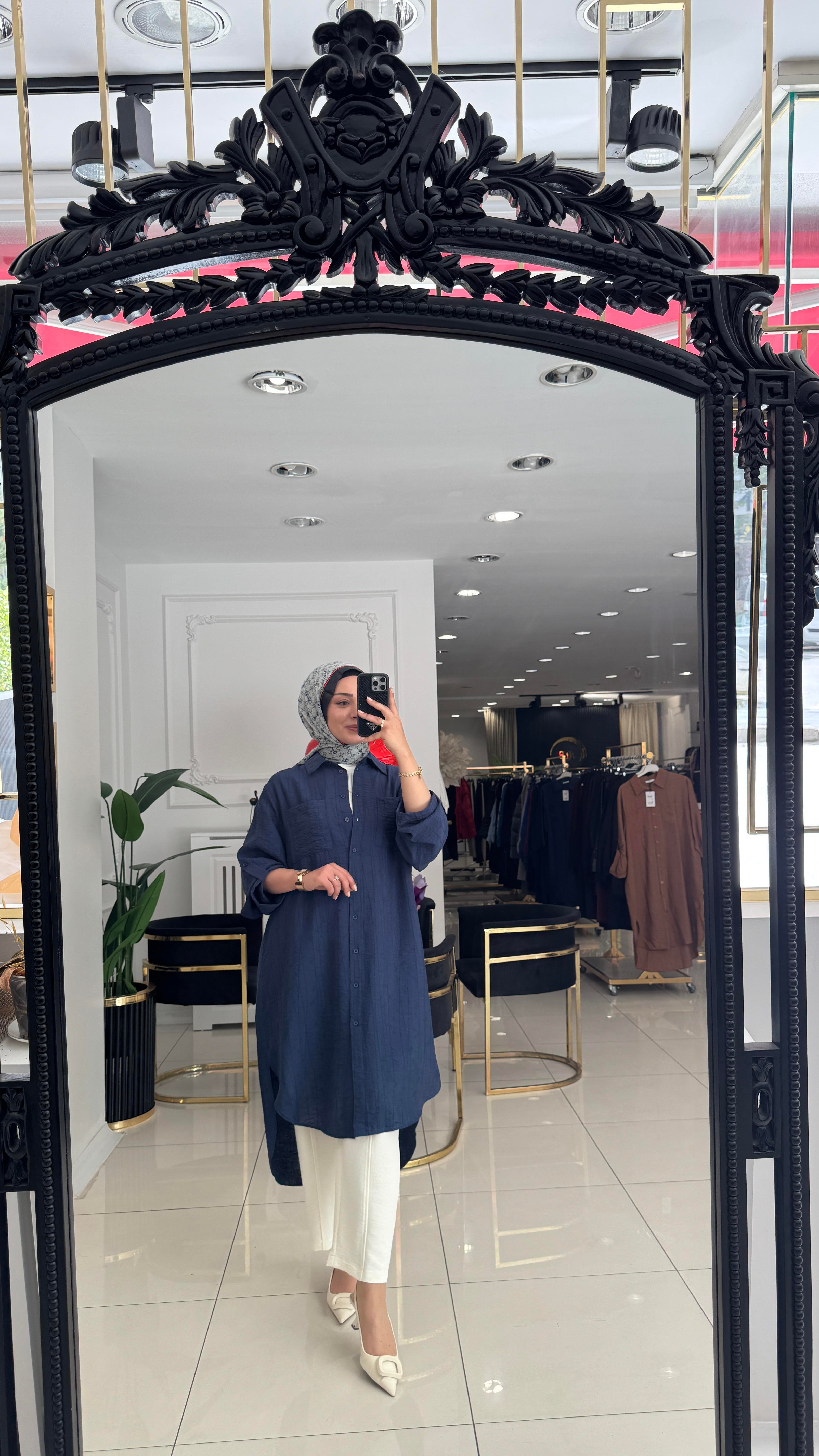 10796 Mina desenli tunik-LACİVERT