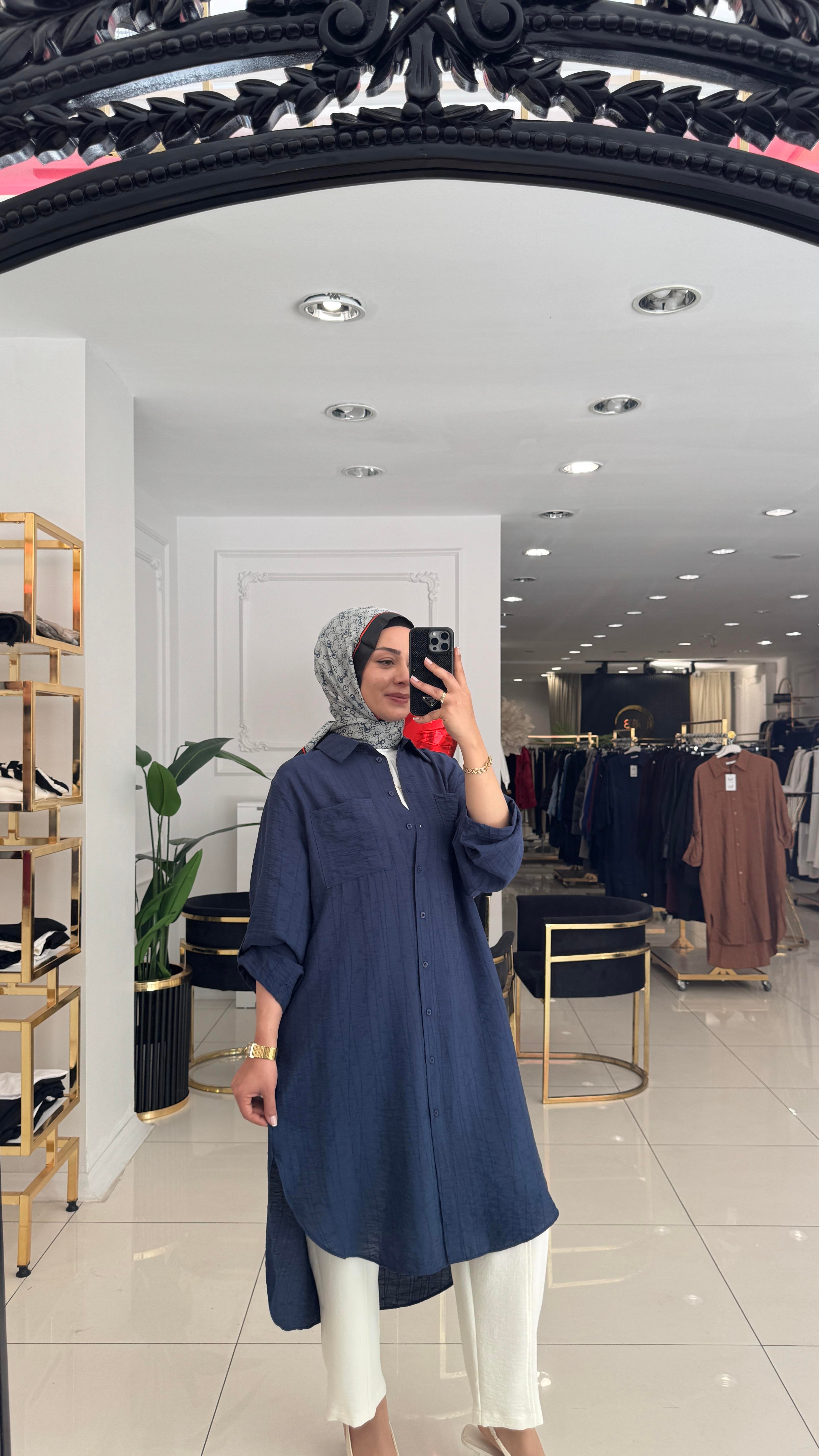 10796 Mina desenli tunik-LACİVERT