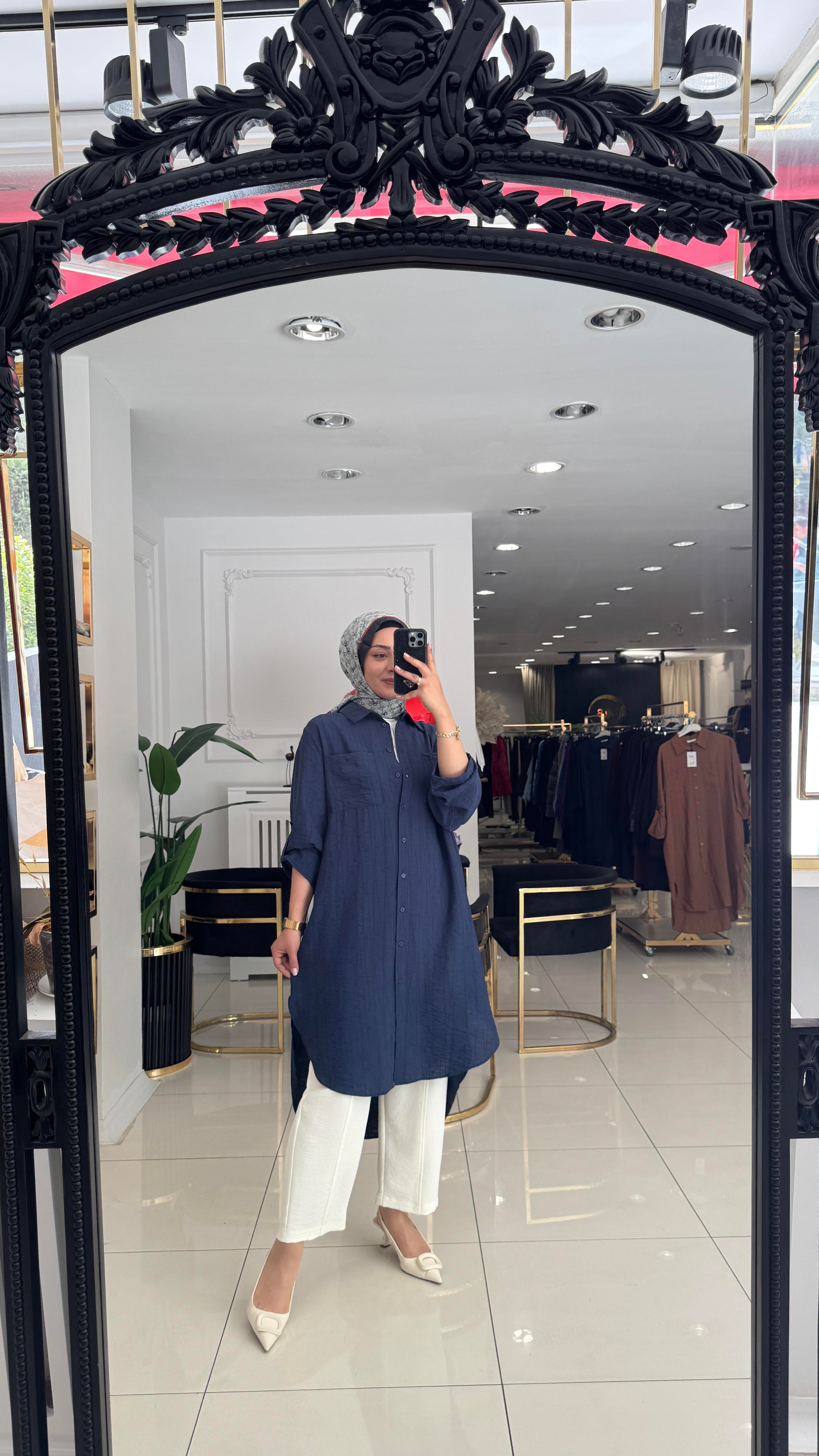 10796 Mina desenli tunik-LACİVERT