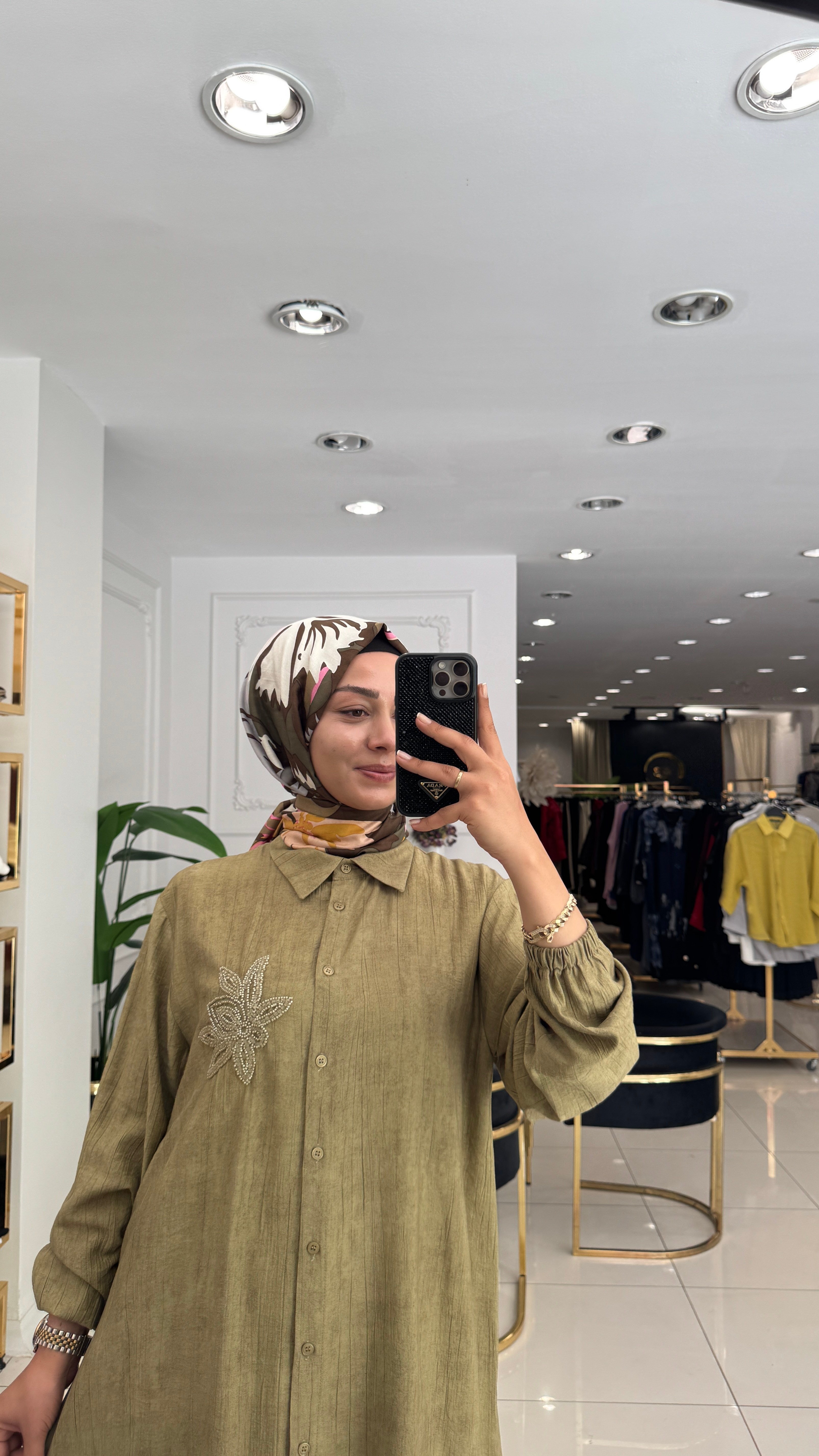 10799 Mira işlemeli gömlek tunik-OLİVE