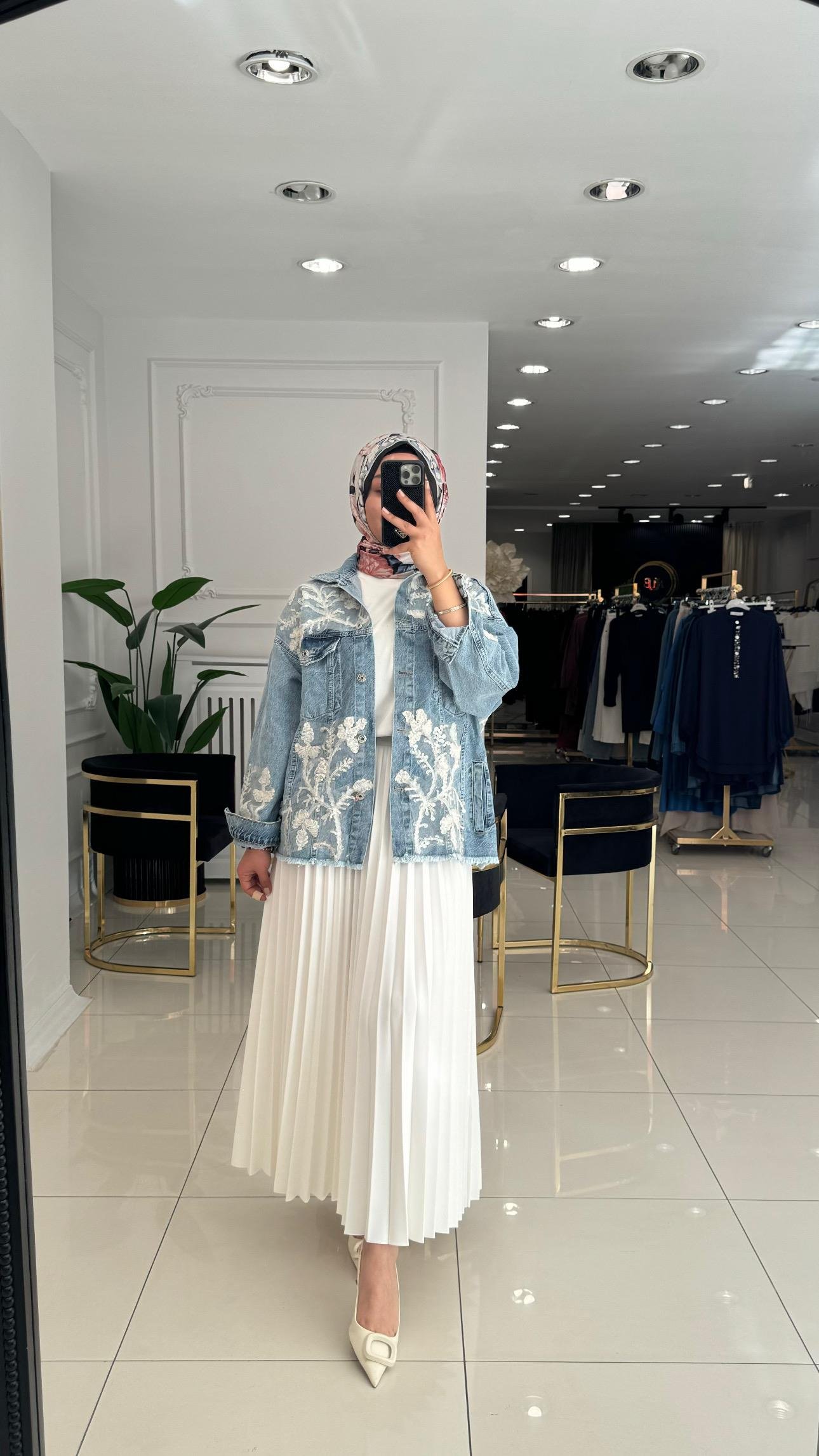 129 Güpürlü denim ceket-MAVİ