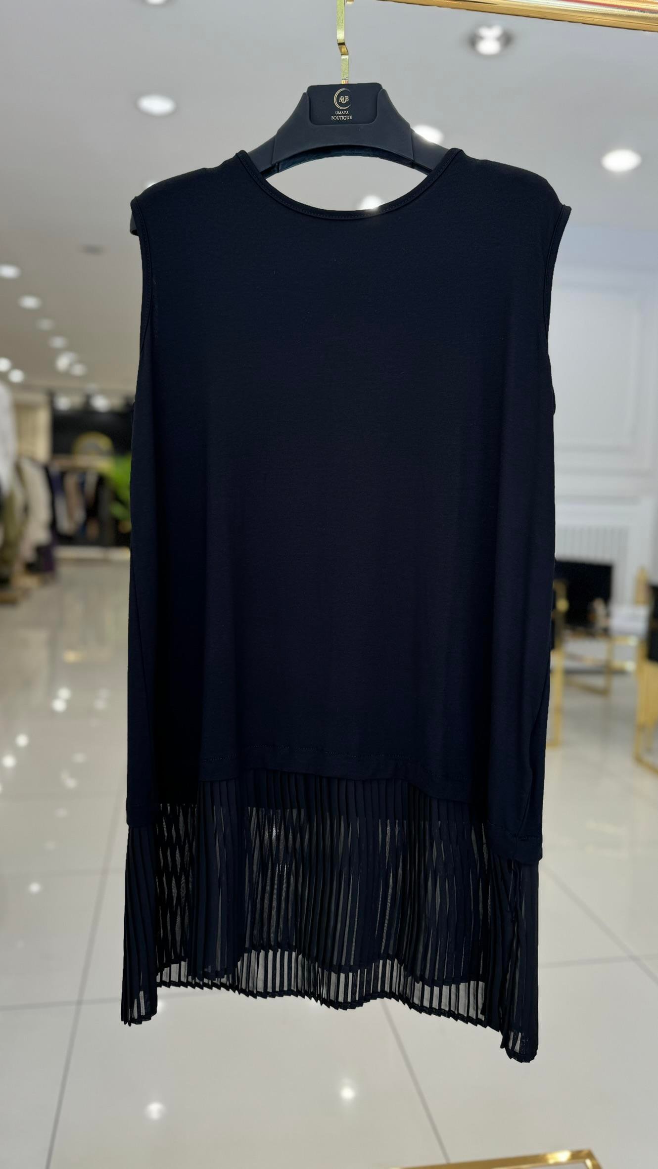 2049 Pliseli askılı içlik- SİYAH