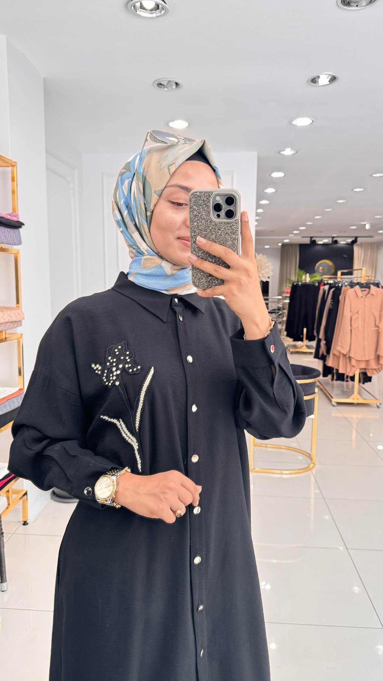 23025 Nakış işlemeli tunik-SİYAH