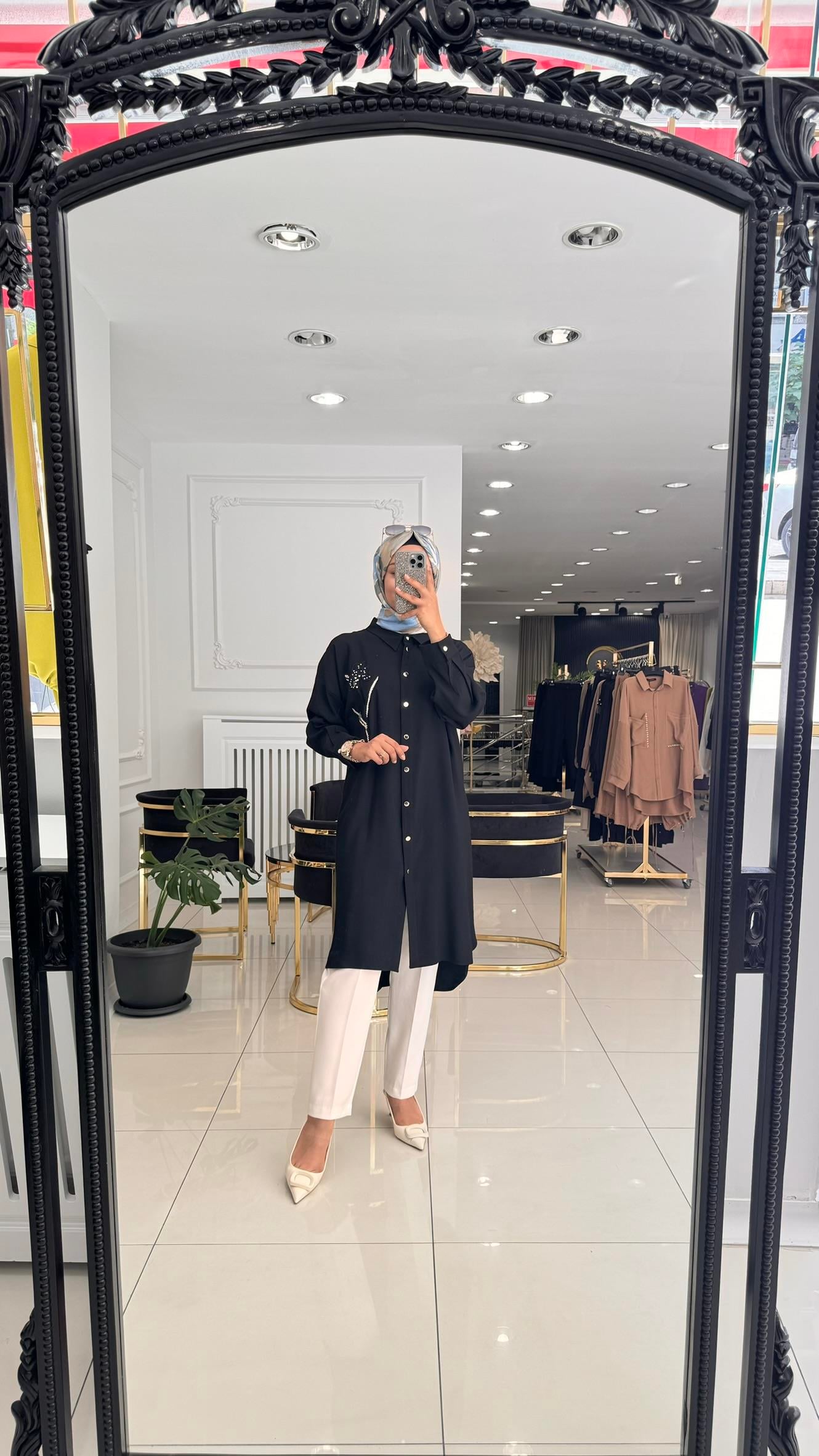 23025 Nakış işlemeli tunik-SİYAH