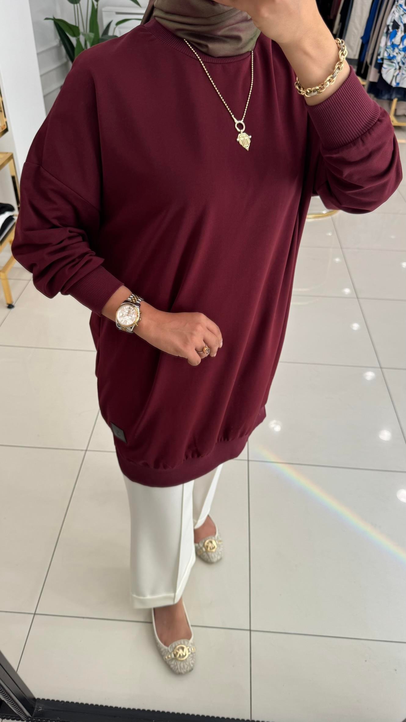 30644 Basic kısa tunik-BORDO