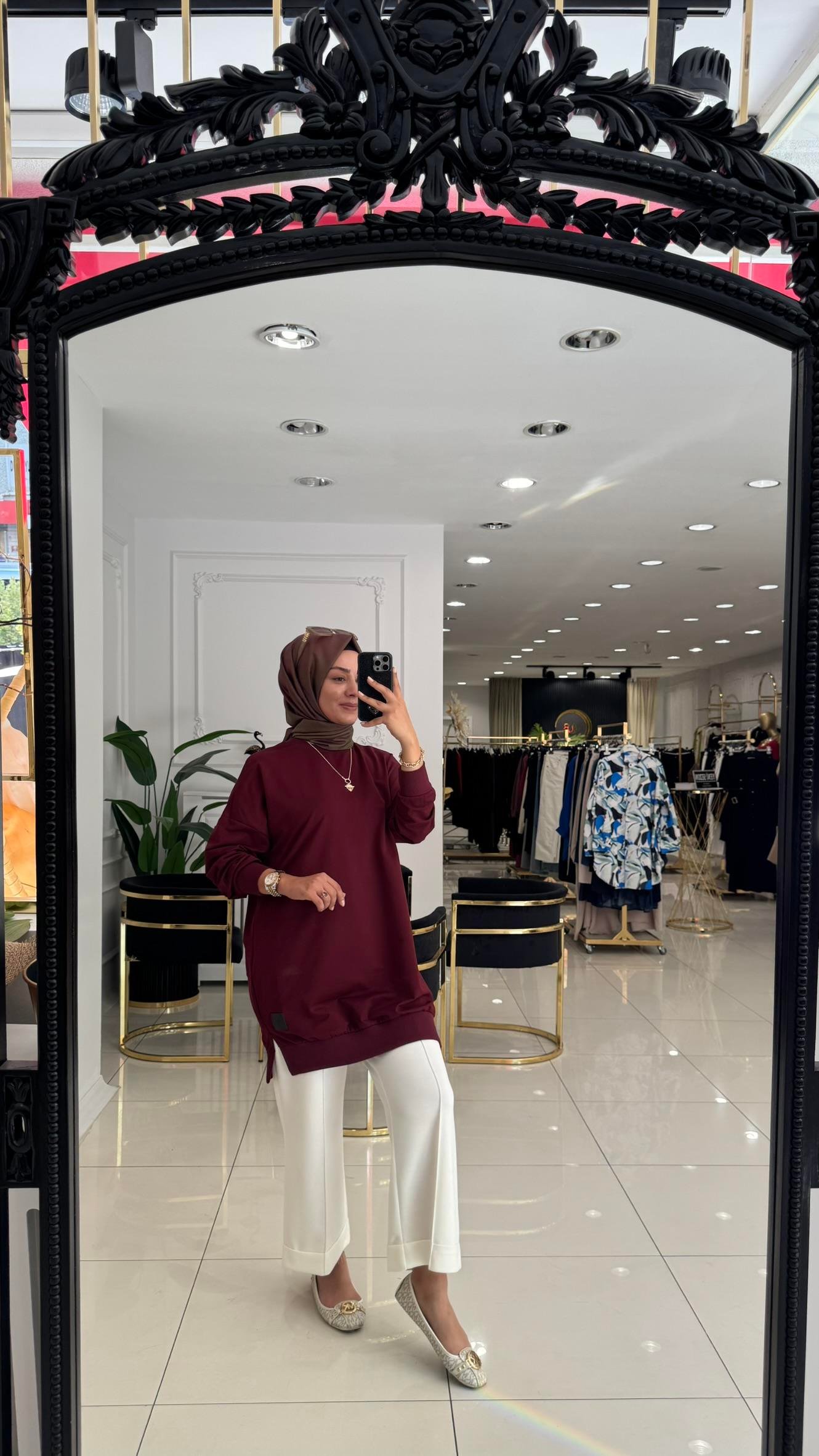 30644 Basic kısa tunik-BORDO