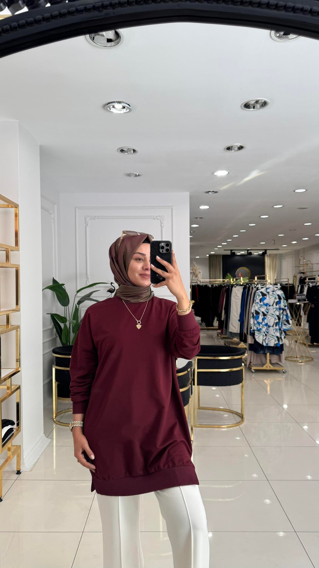 30644 Basic kısa tunik-BORDO