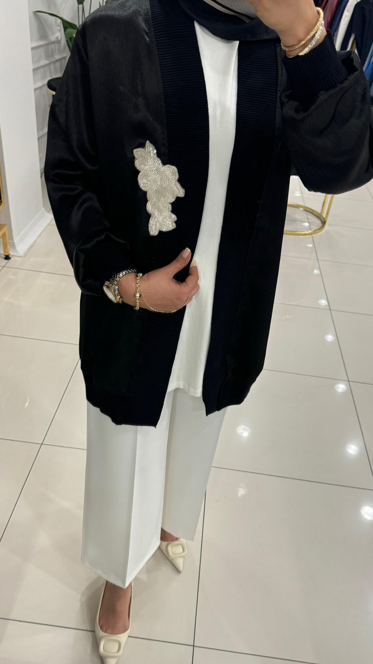 3249 Mina işlemeli hırka-SİYAH