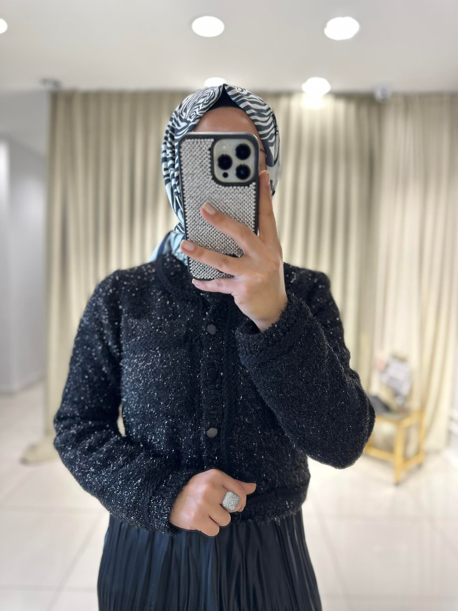 60205 Parlak kırçıllı hırka  SİYAH