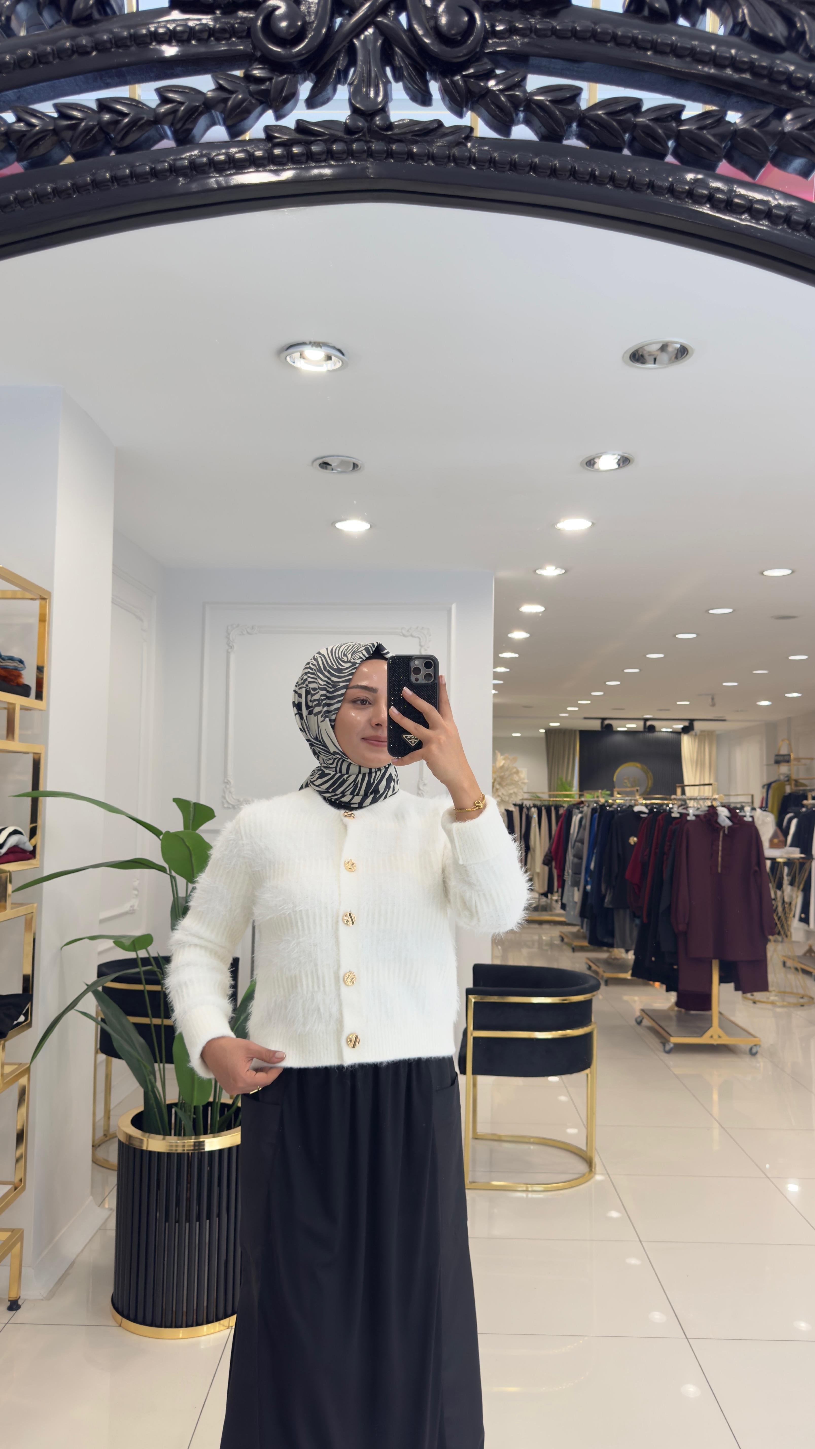 60990 Kırçıllı düğmeli hırka-EKRU