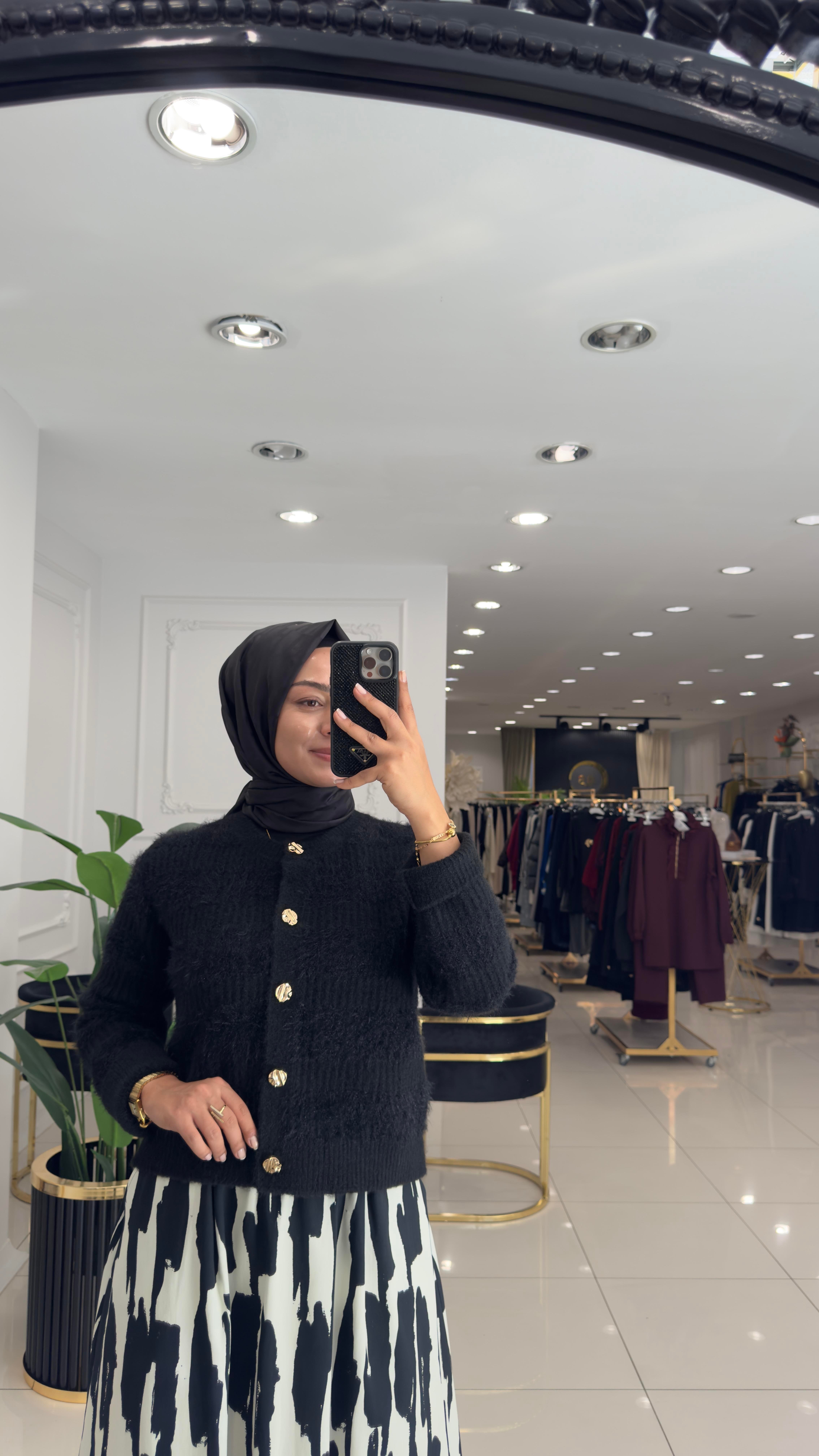 60990 Kırçıllı düğmeli hırka-SİYAH