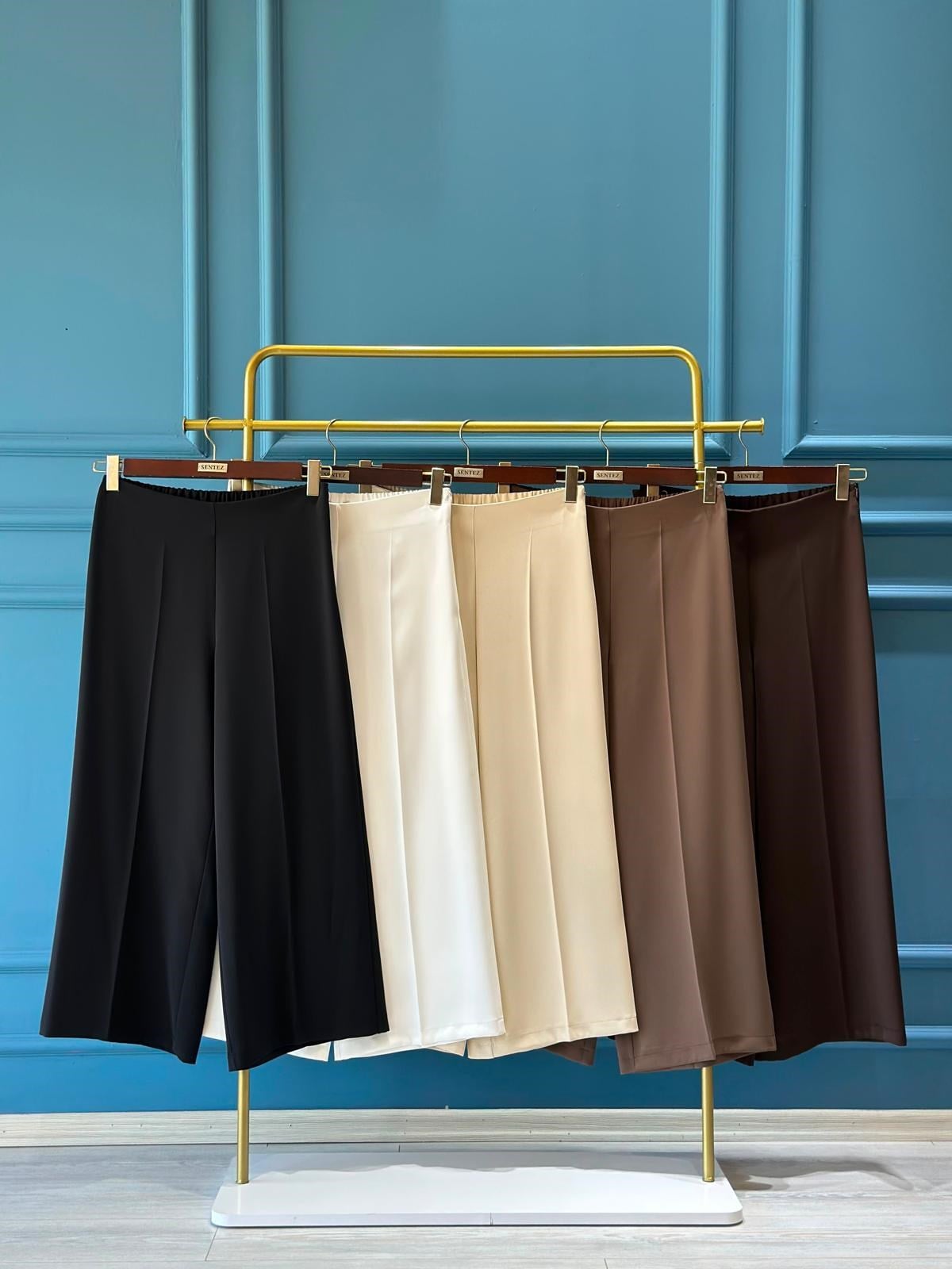 SZ-5386  Kısa geniş paça pantolon-EKRU