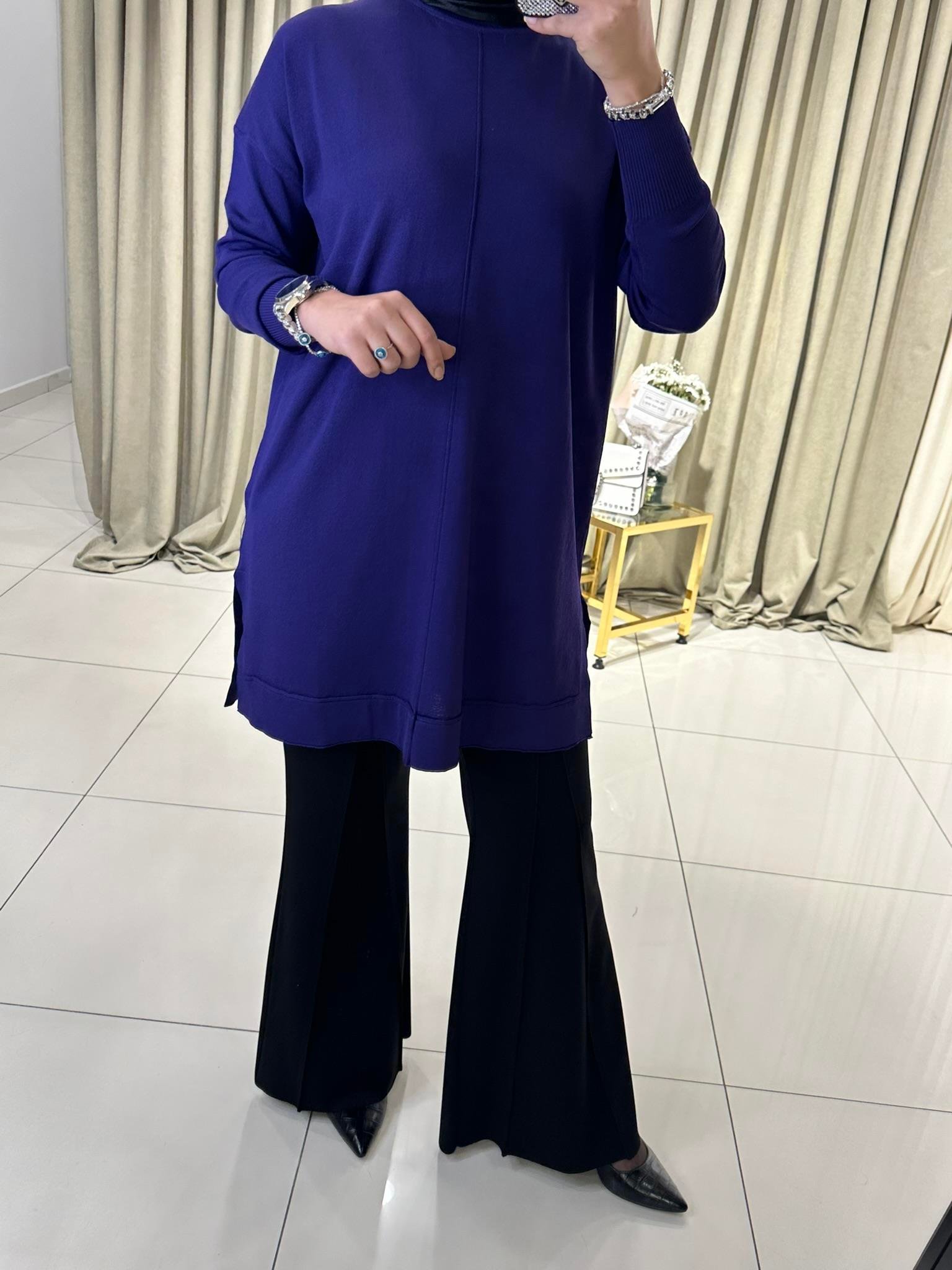 SZ-5548 Paçası üçgen detaylı çelik örme  SİYAH