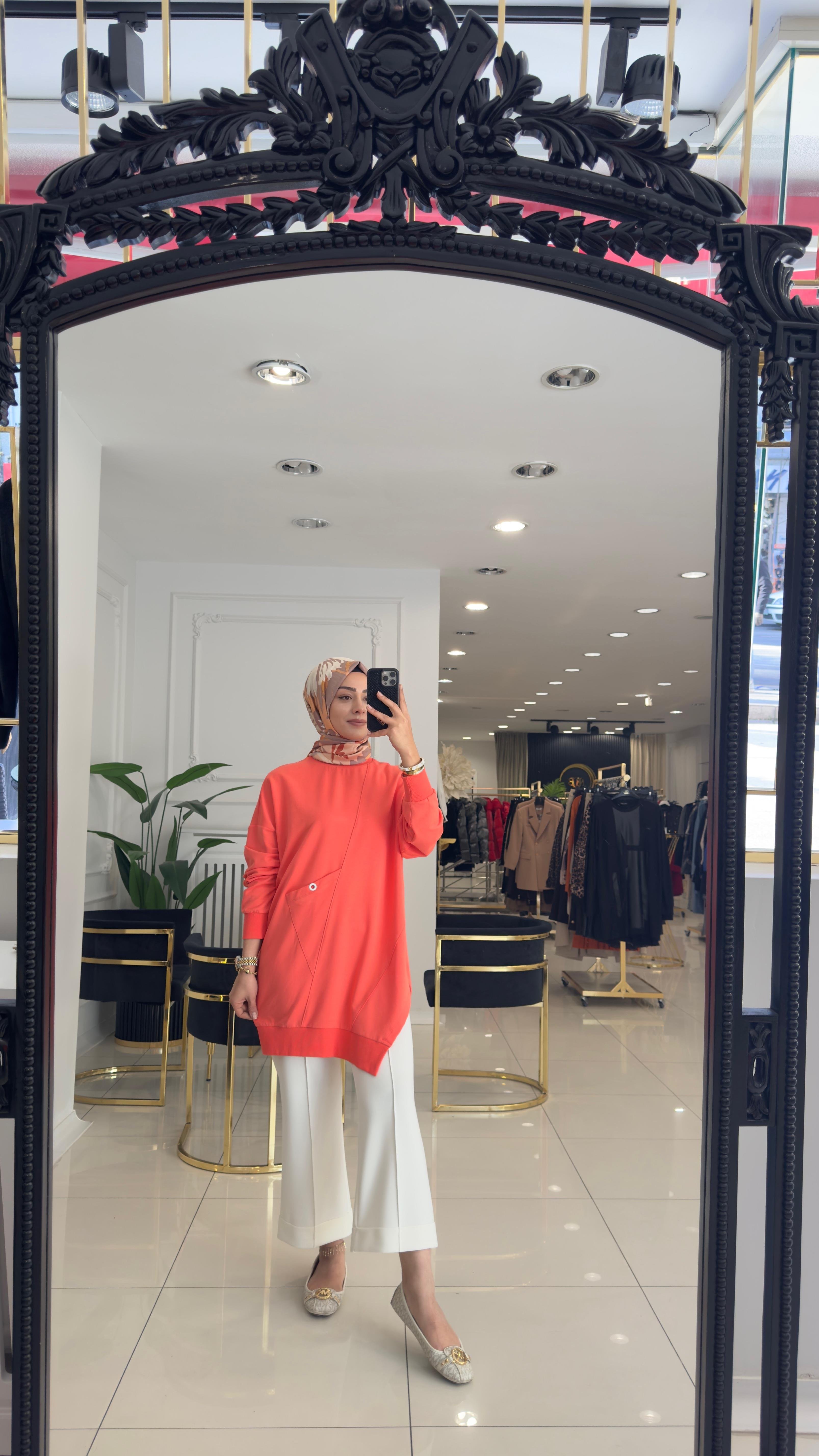 ÜÇGEN CEPLİ TUNİK MERCAN 