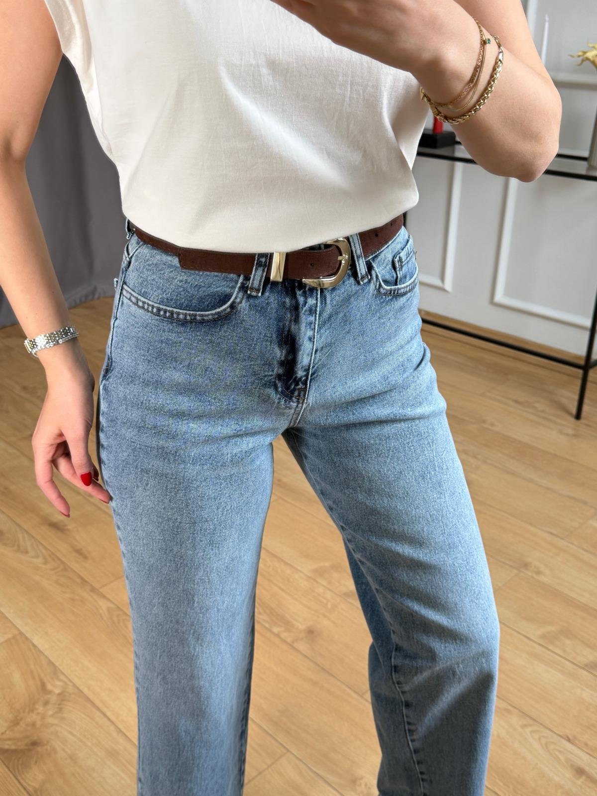 Açık Mavi Boru Paça Kemerli Jean