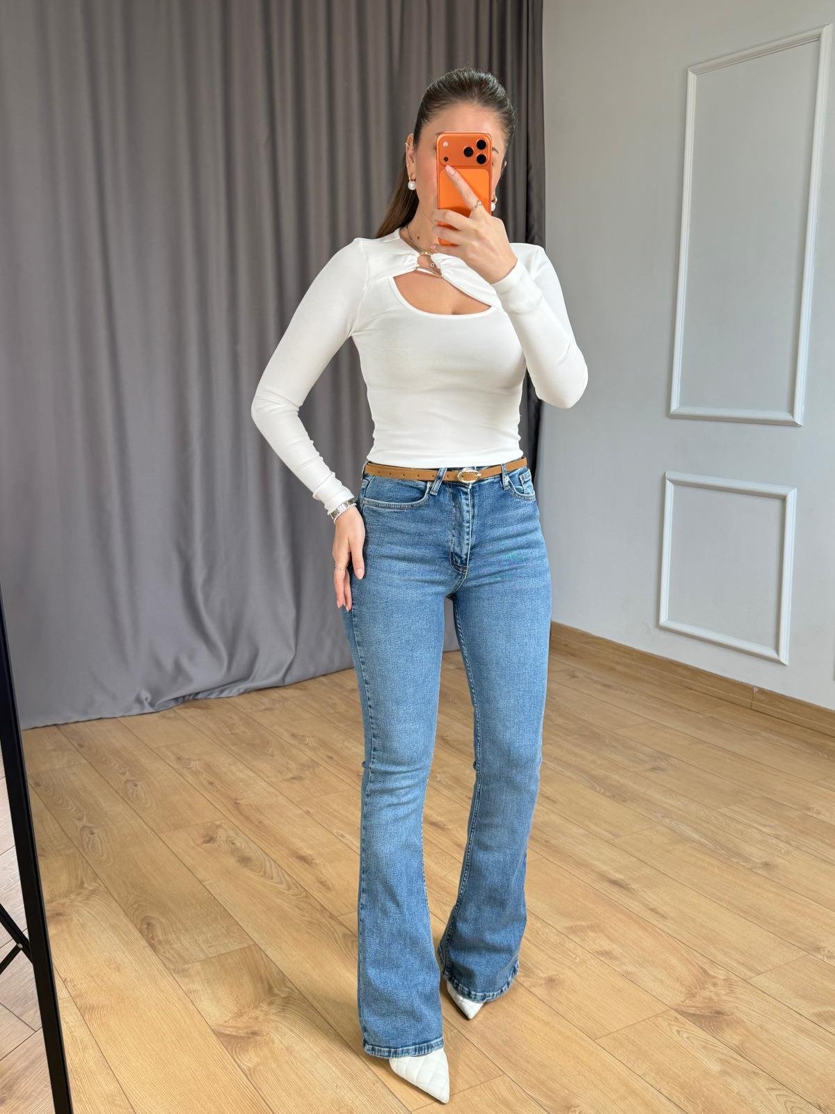 Açık Mavi İspanyol Paça Jean