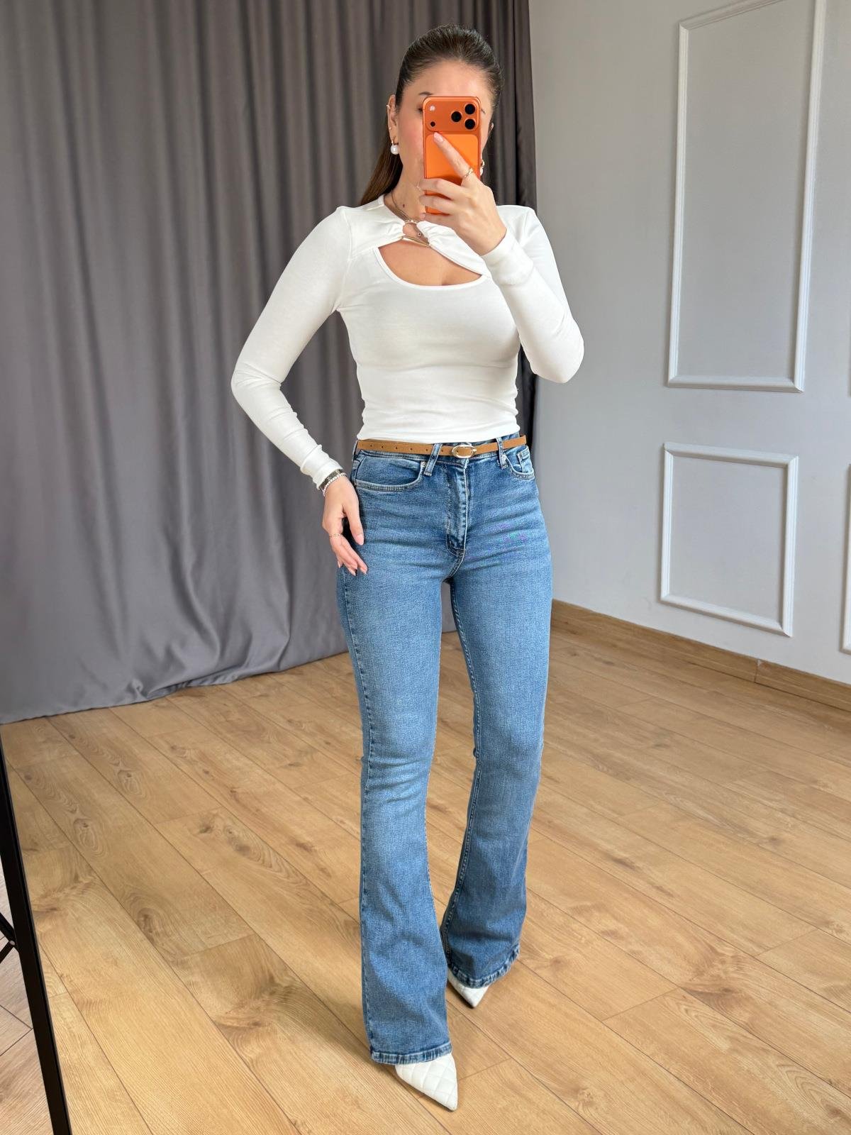 Açık Mavi İspanyol Paça Jean