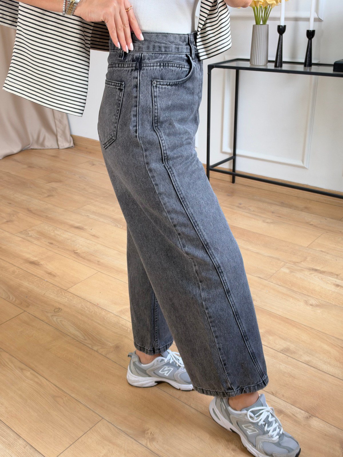 Antrasit Dikiş Detaylı Mom Jean