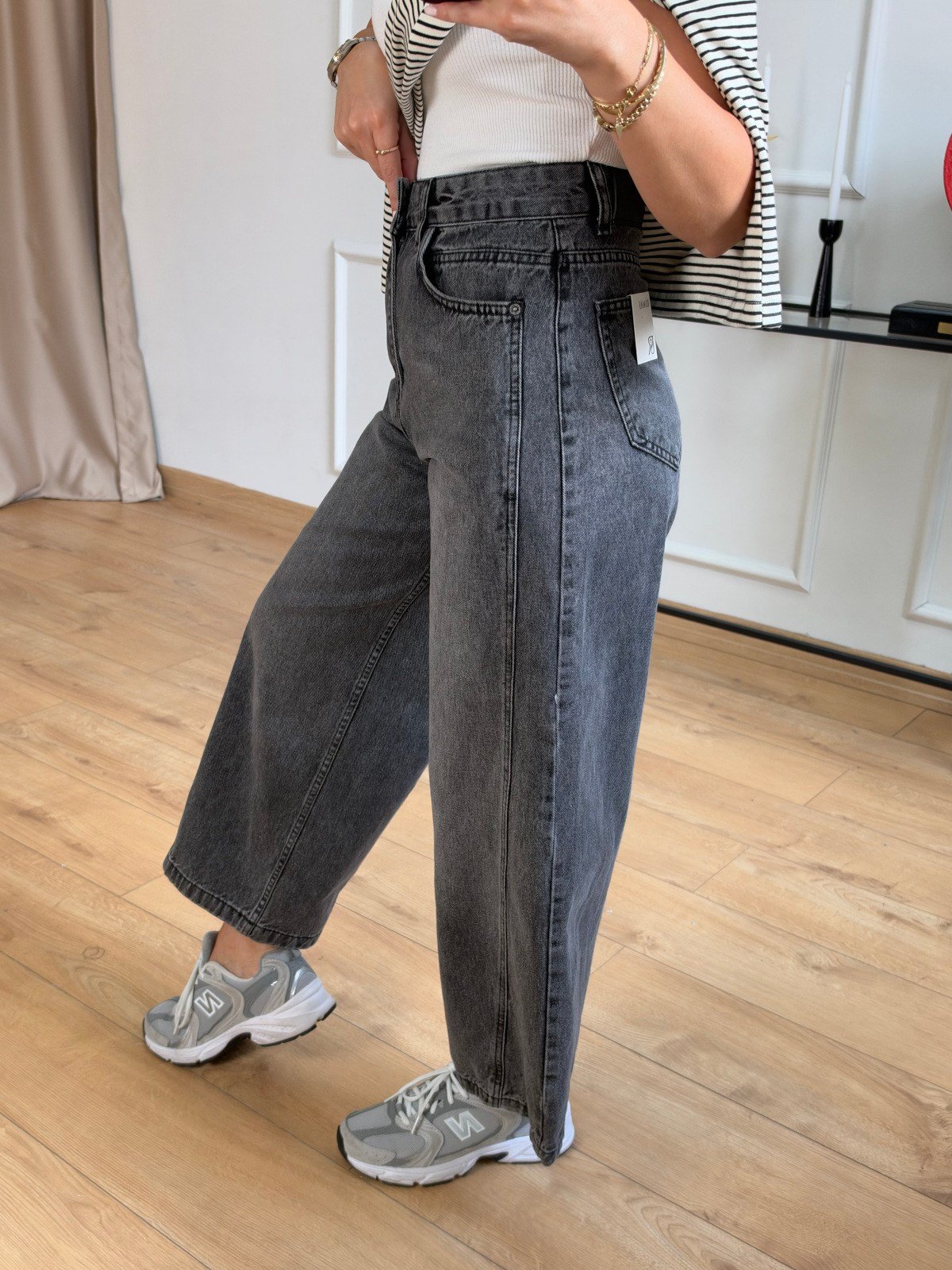 Antrasit Dikiş Detaylı Mom Jean