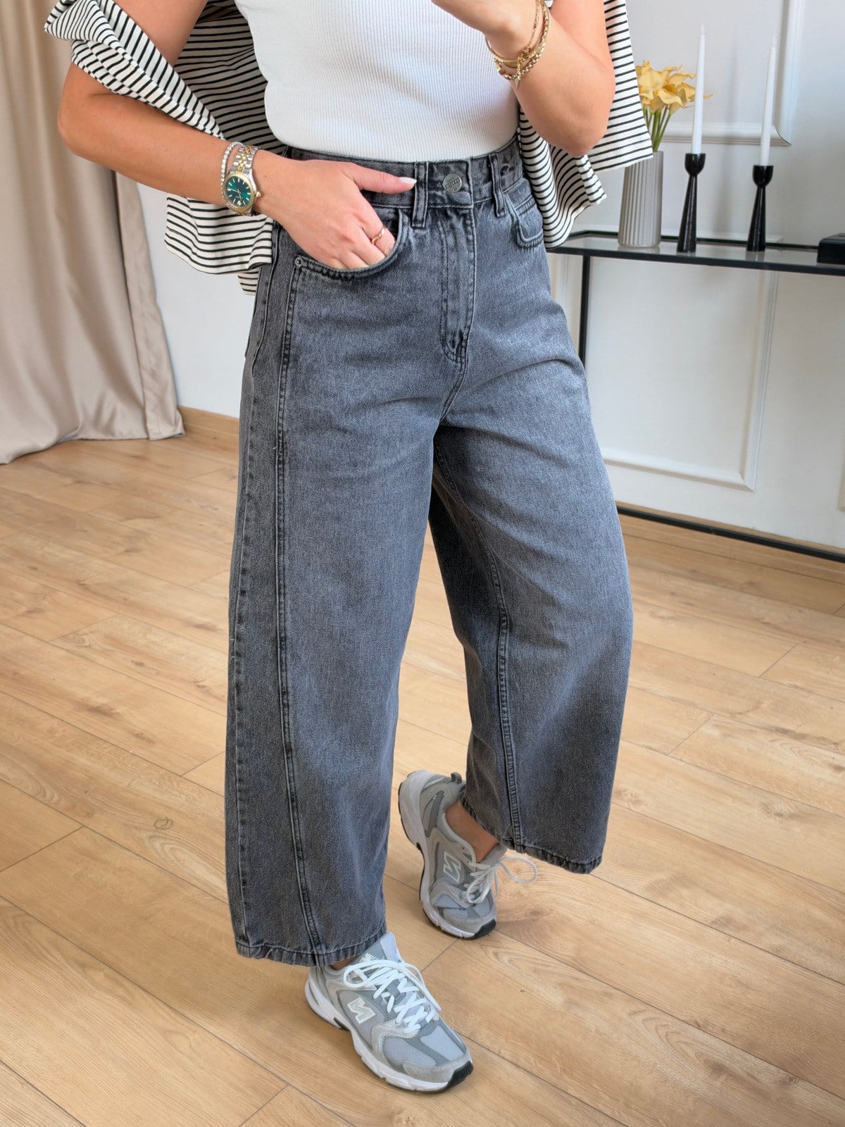 Antrasit Dikiş Detaylı Mom Jean