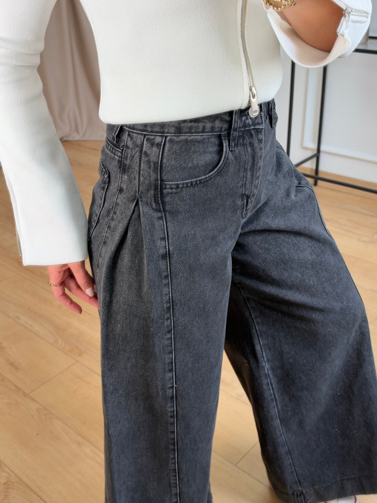 Antrasit Yan Pile Detaylı Jean 1