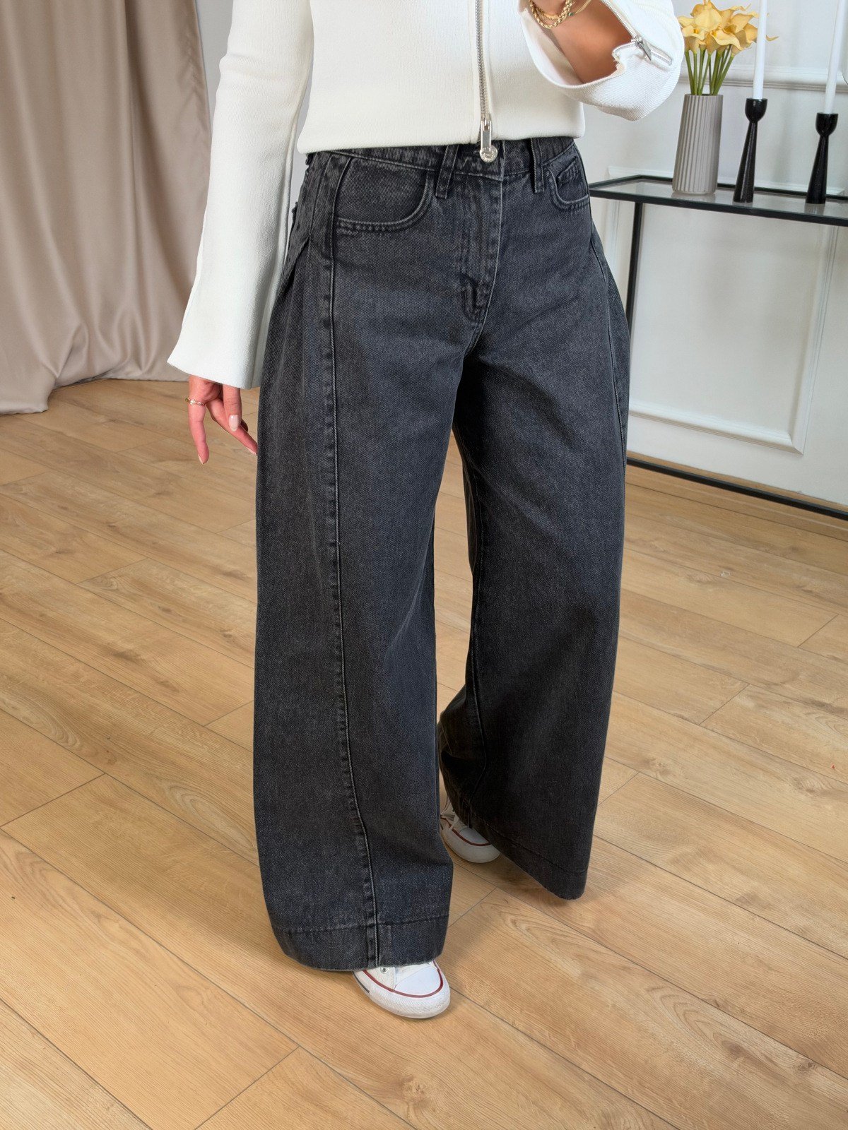 Antrasit Yan Pile Detaylı Jean 1