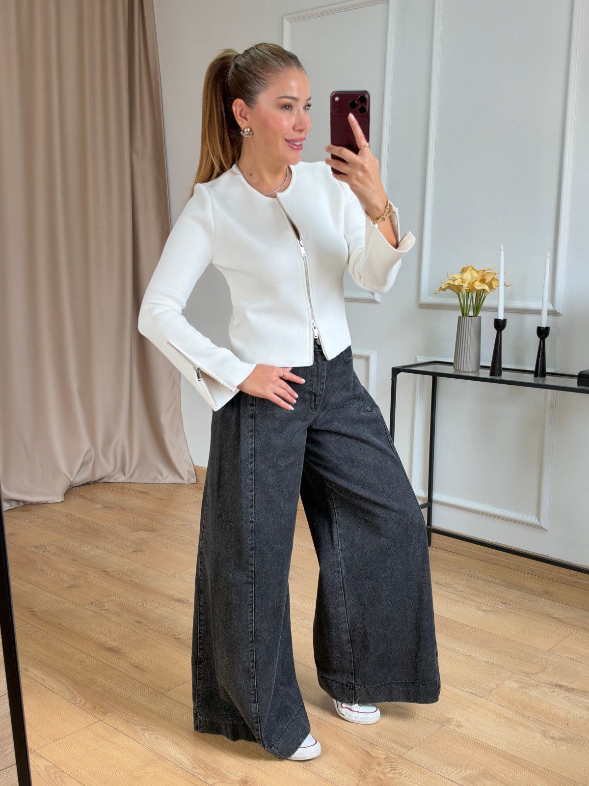 Antrasit Yan Pile Detaylı Jean 1