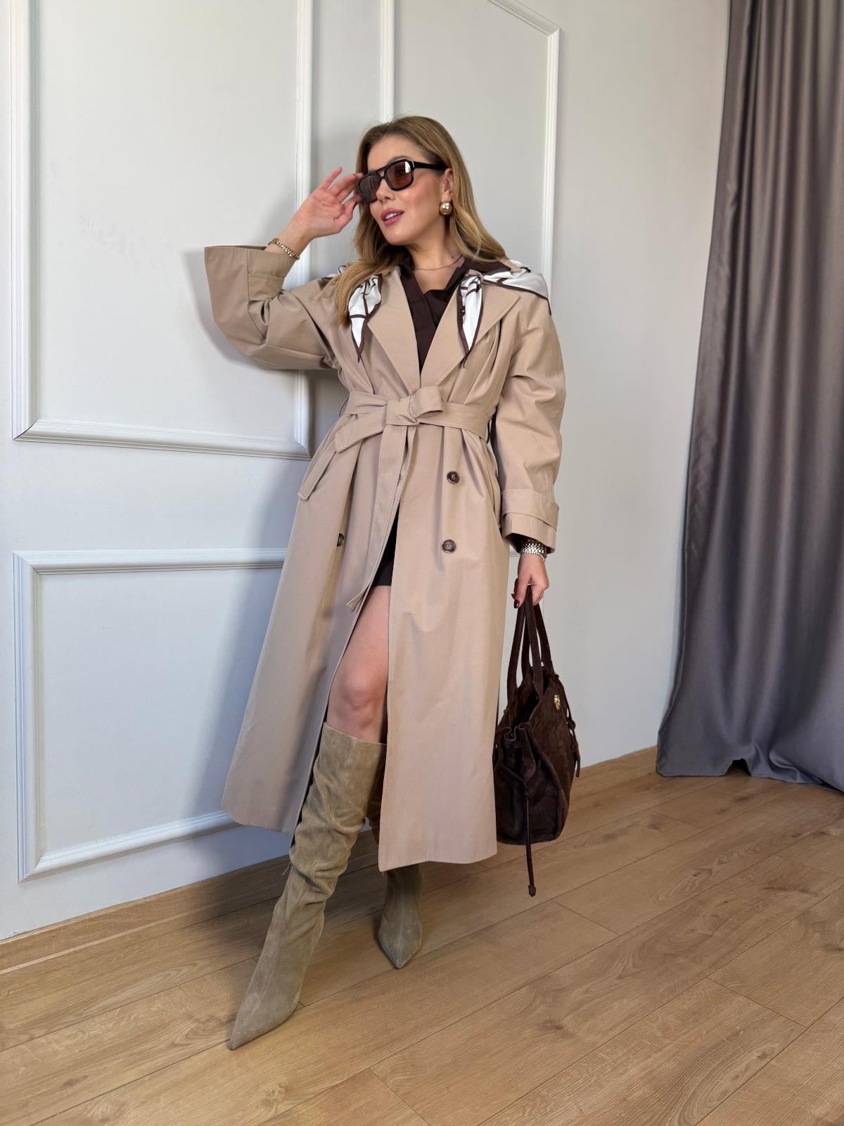 Bej Flarlı Trençkot
