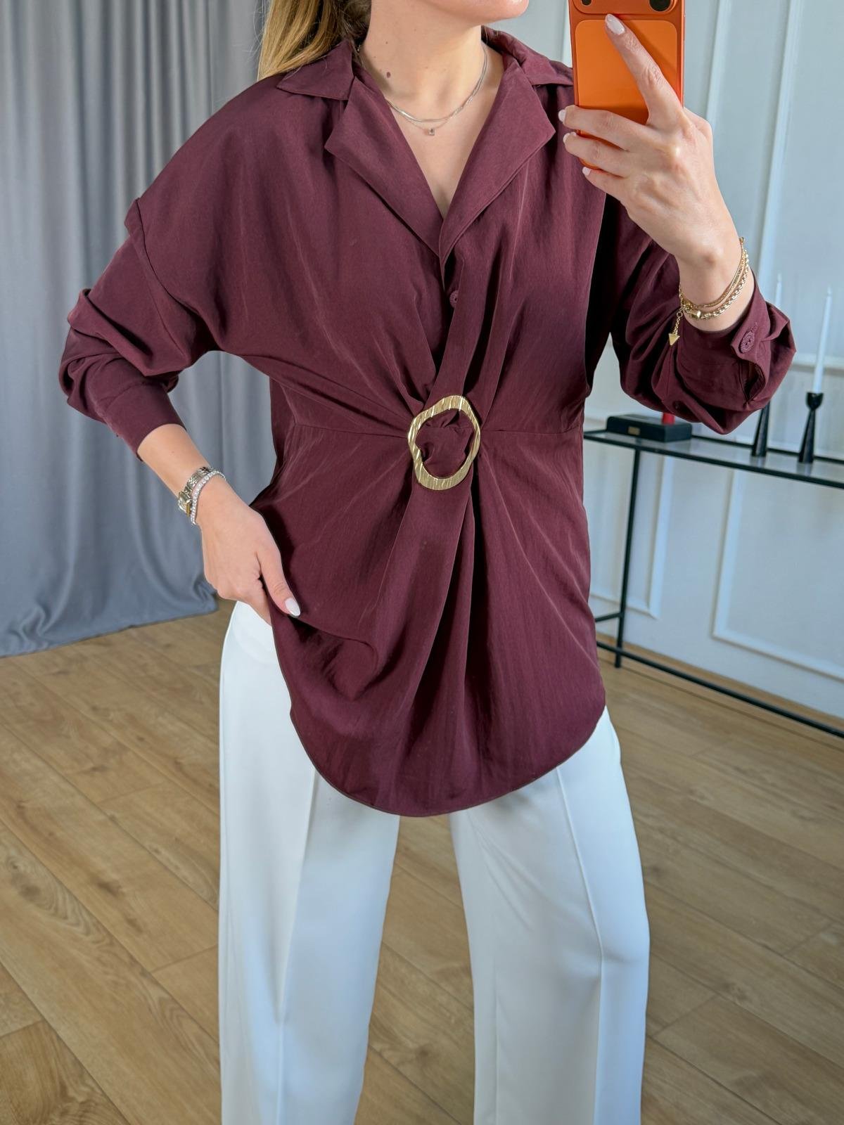 Bordo Aksesuar Tokalı Bluz