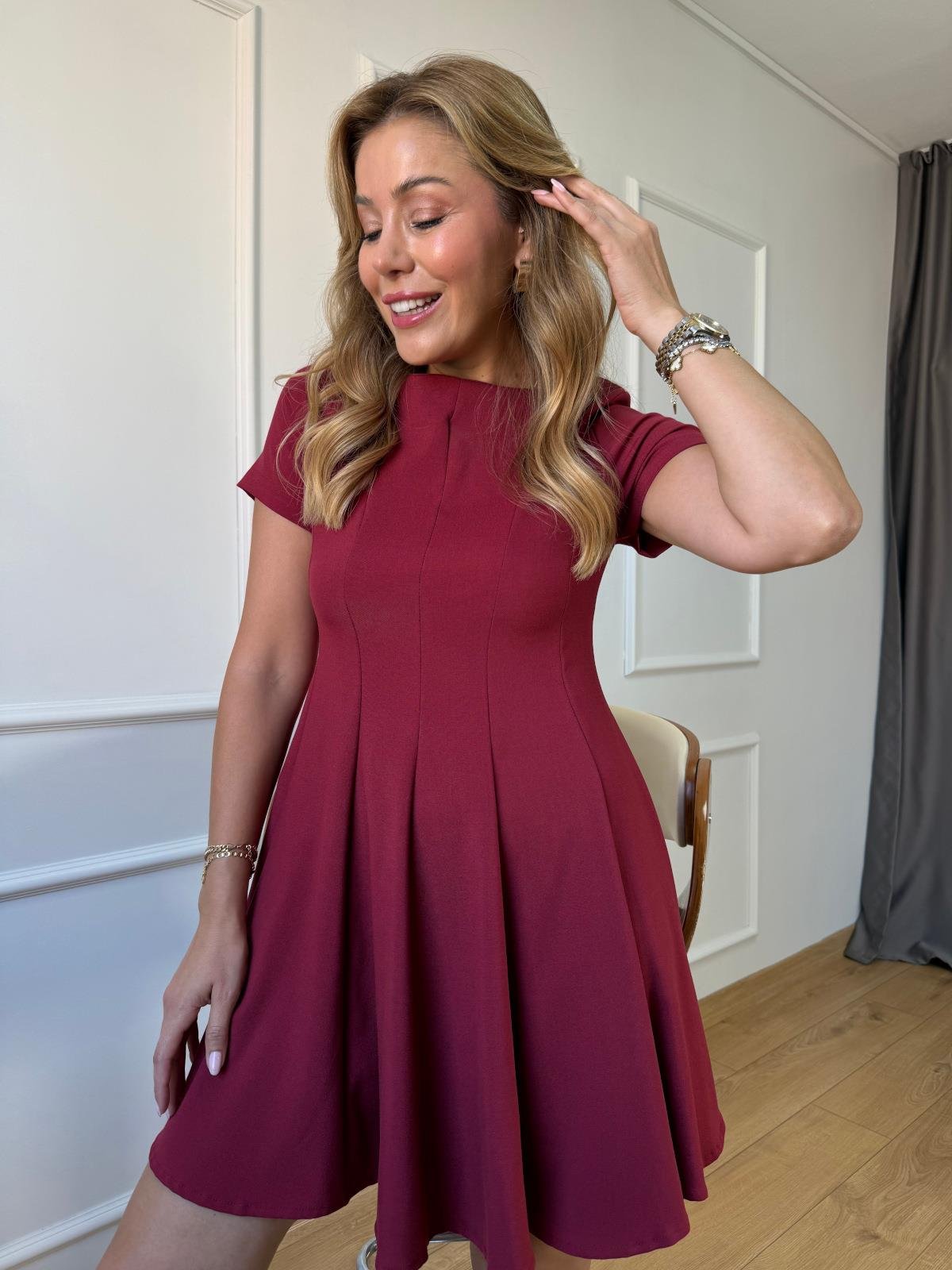 Bordo Volanlı Elbise