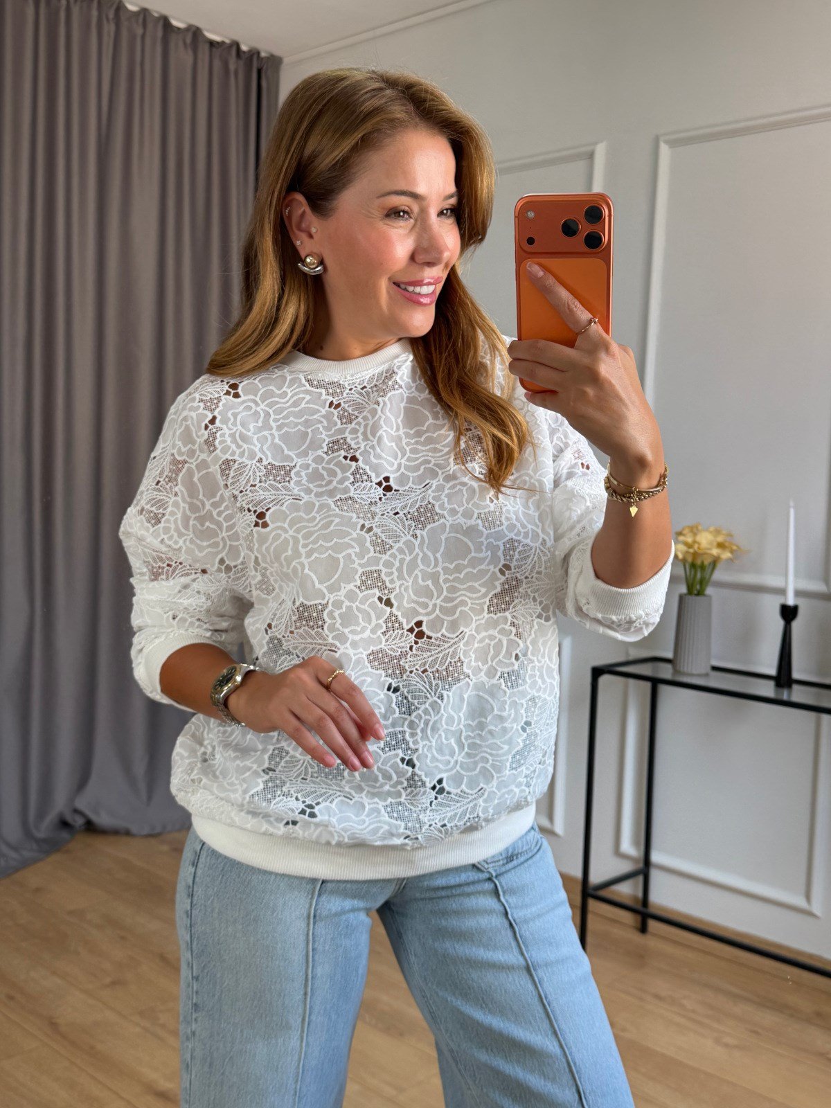 Ekru Dantelli Sweatshirt