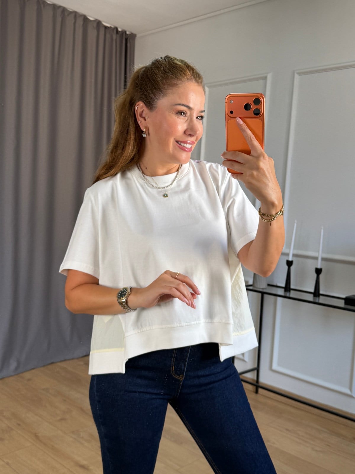 Ekru Paraşüt Detaylı Tasarım Tshirt