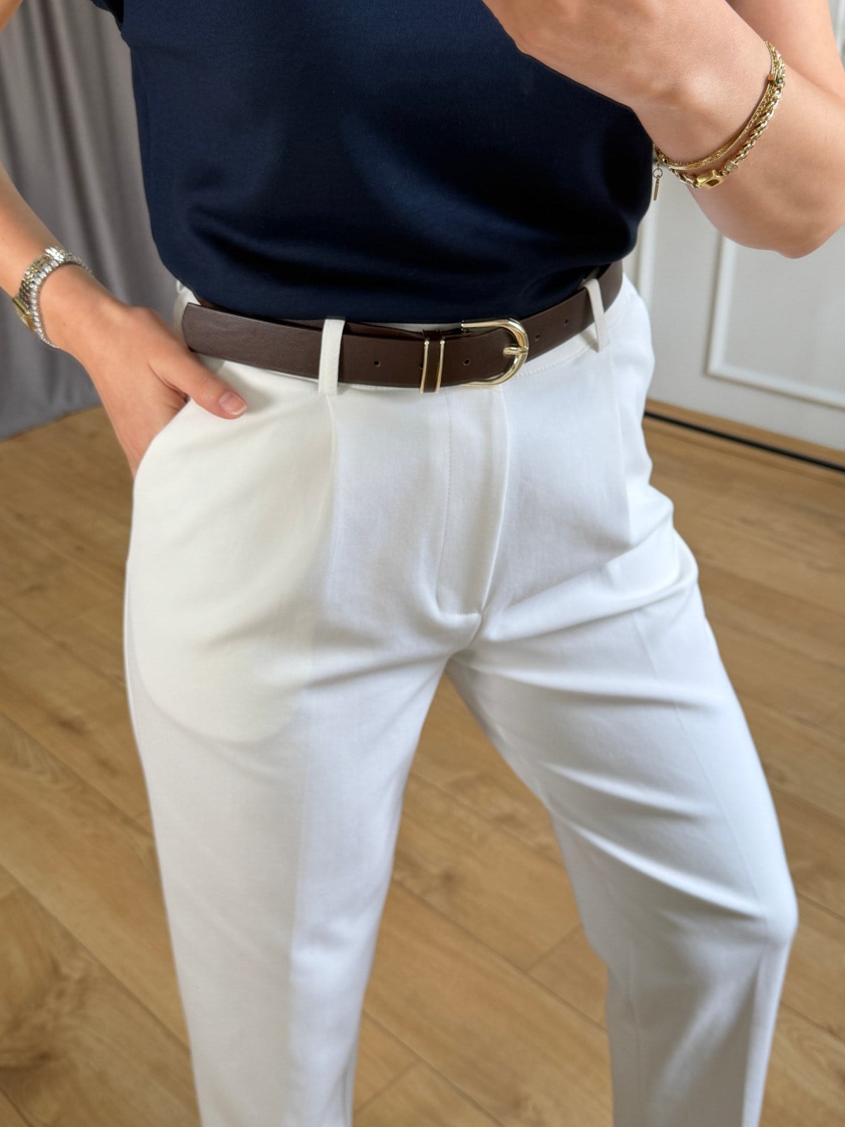 Ekru Pensli Pantolon