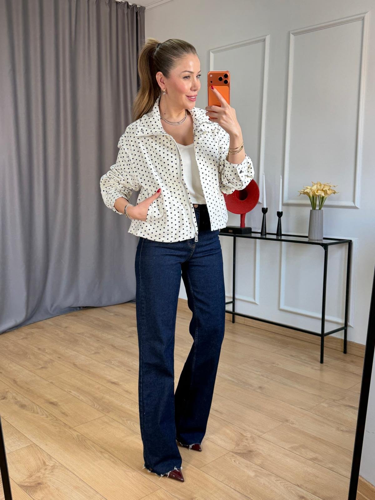 Ekru Puantiyeli Ceket